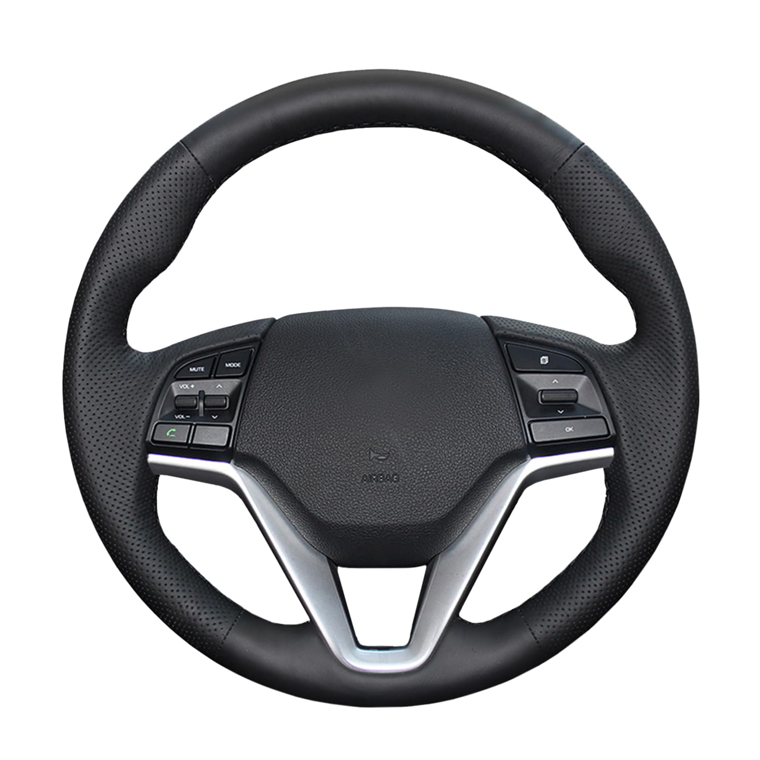 MEWANT DIY Hand-Stitched Genuine Leather Steering Wheel Cover for Hyundai Tucson 2016-2021 - Custom Fit, Non-Slip Grip & Enhanced Comfort - Perfect for Daily Commute & Road Trips