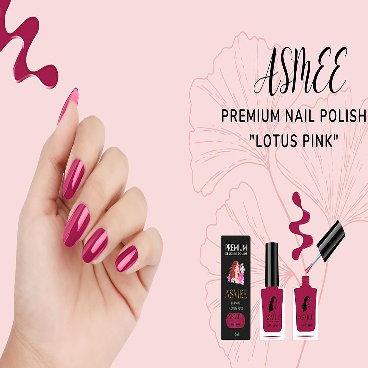 ASMEE Premium Nail Polish for Women - Quick Dry, Glossy Gel Finish, Paraben & Toxin Free, Long Lasting Nail Paint (10ML, Lotus Pink) - Perfect for Manicures, Pedicures, Nail Art & Special Occasions