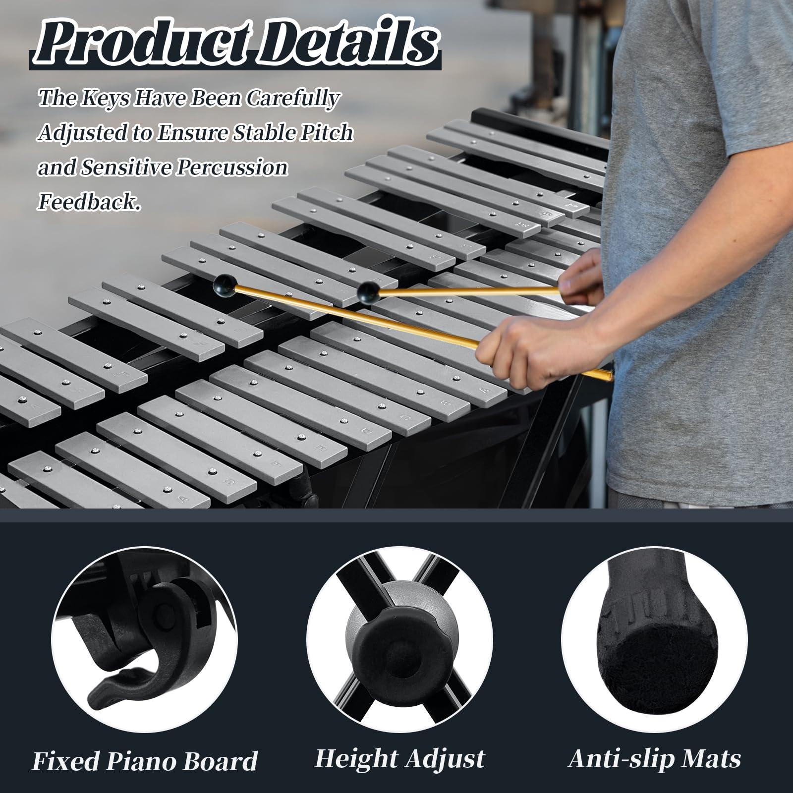 37-Key Foldable Aluminum Xylophone for Adults - Professional Glockenspiel with Adjustable Stand, 4 Mallets & Carrying Bag - Perfect for Music Education, Therapy & Live Performances