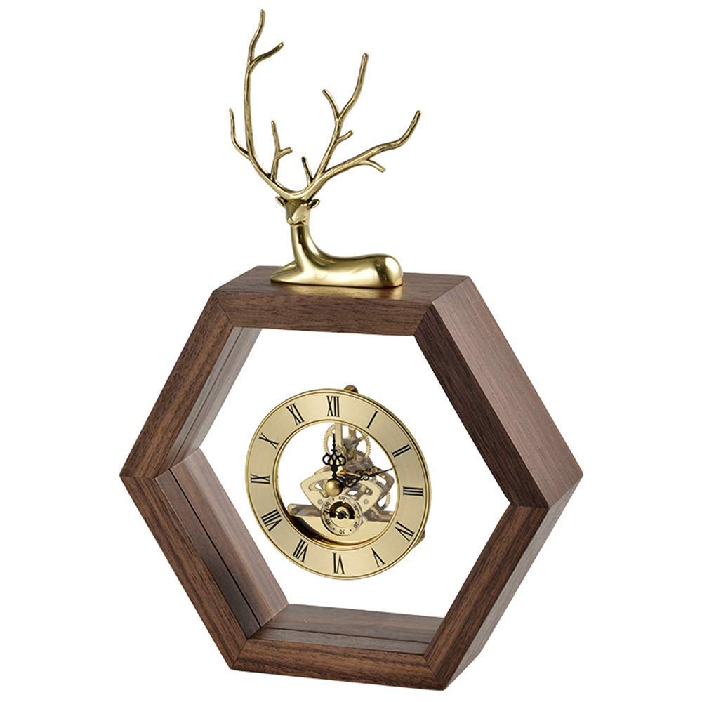 XLAHD Modern Geometry Desk Clock - Silent Quartz Wooden Wall Clock for Home & Office Decor - Walnut Wood Table Clock for Living Room, Kitchen, Bedroom - Elegant Metallic Finish | Perfect Gift Idea for Housewarming & Workspace
