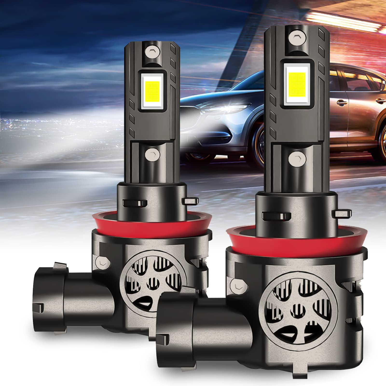MAYELLO H11 LED Headlight Bulbs - 18000LM (9000LMX2) 100W (50WX2) 6000K Cool White - Wireless H8 H9 Conversion Kit - Plug and Play - Pack of 2 - Perfect for Night Driving & Off-Road Vehicles