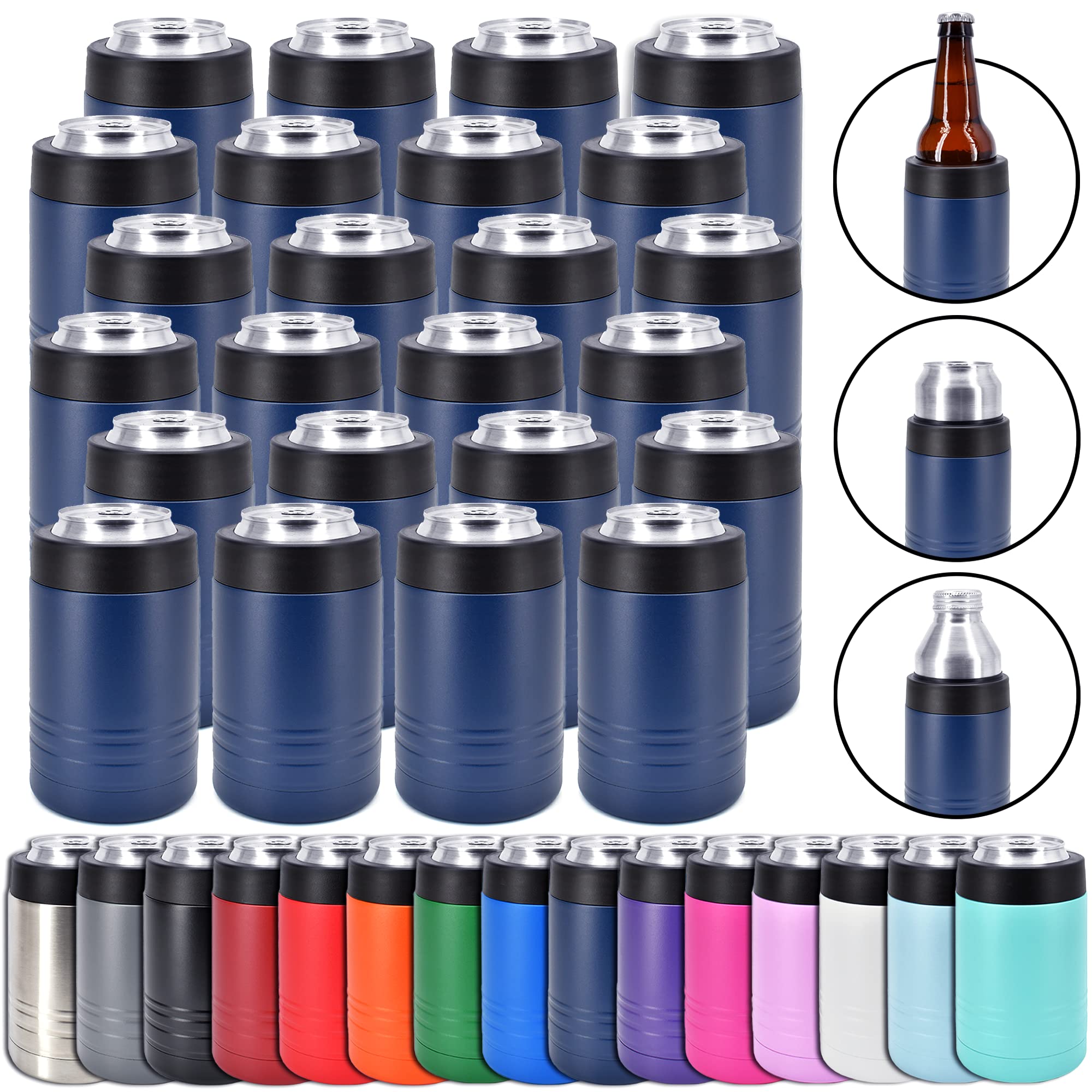 Clear Water Home Goods - 24-Pack 12 oz Stainless Steel Vacuum Insulated Bottles | Double Wall Thermal Cups Keep Drinks Cold for 24 Hours | Navy Blue Powder Coated | Perfect for Camping, Office & Outdoor Activities