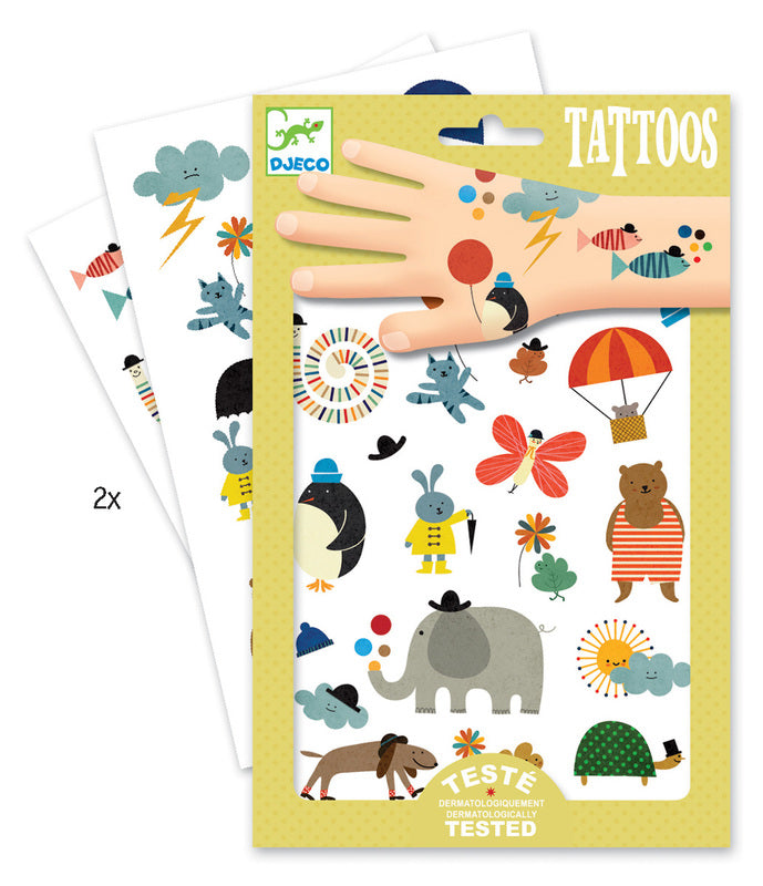 Djeco Kids Temporary Tattoos - 50+ Fun Mixed Designs for Boys & Girls - Safe, Non-Toxic Body Art for Parties, Birthdays & Playtime