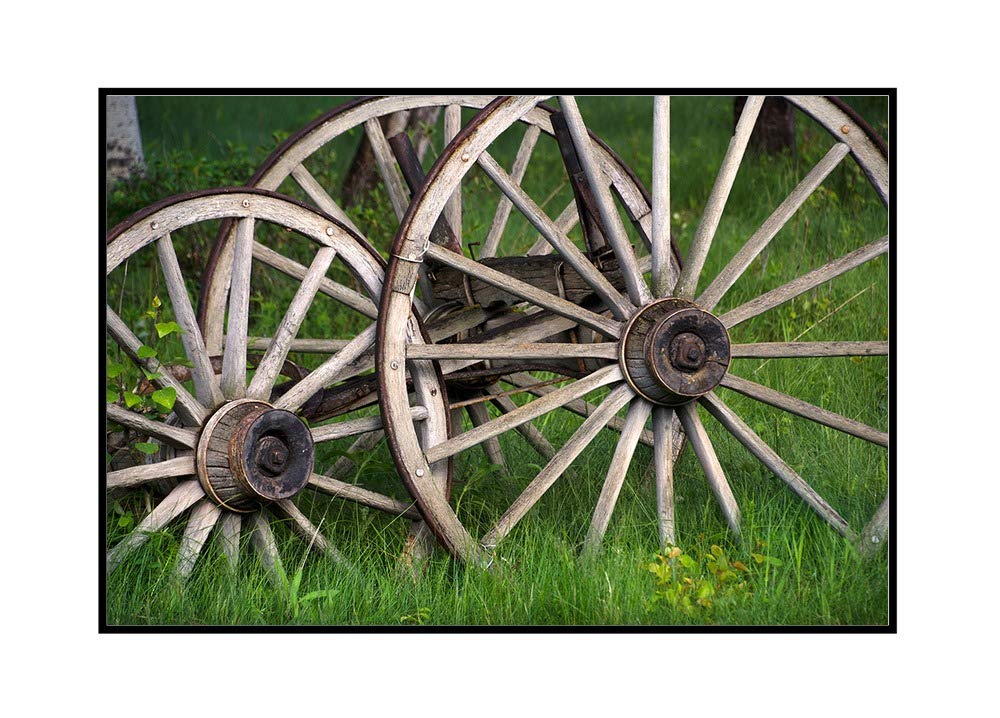18x12 Wagon Wheels Stretched Canvas Art - Wooden Framed Wall Decor for Living Room, Bedroom & Office