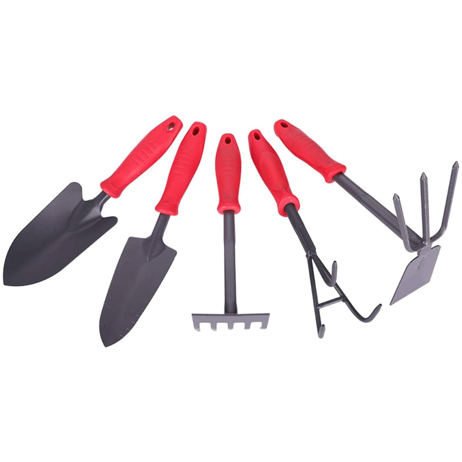 5-Piece Heavy Duty Garden Tools Set - Ergonomic Hand Digging Weeder, Rake, Shovel & Trowel Kit for Planting, Transplanting Flowers | Perfect for Home Gardening, Landscaping & Outdoor Yard Work