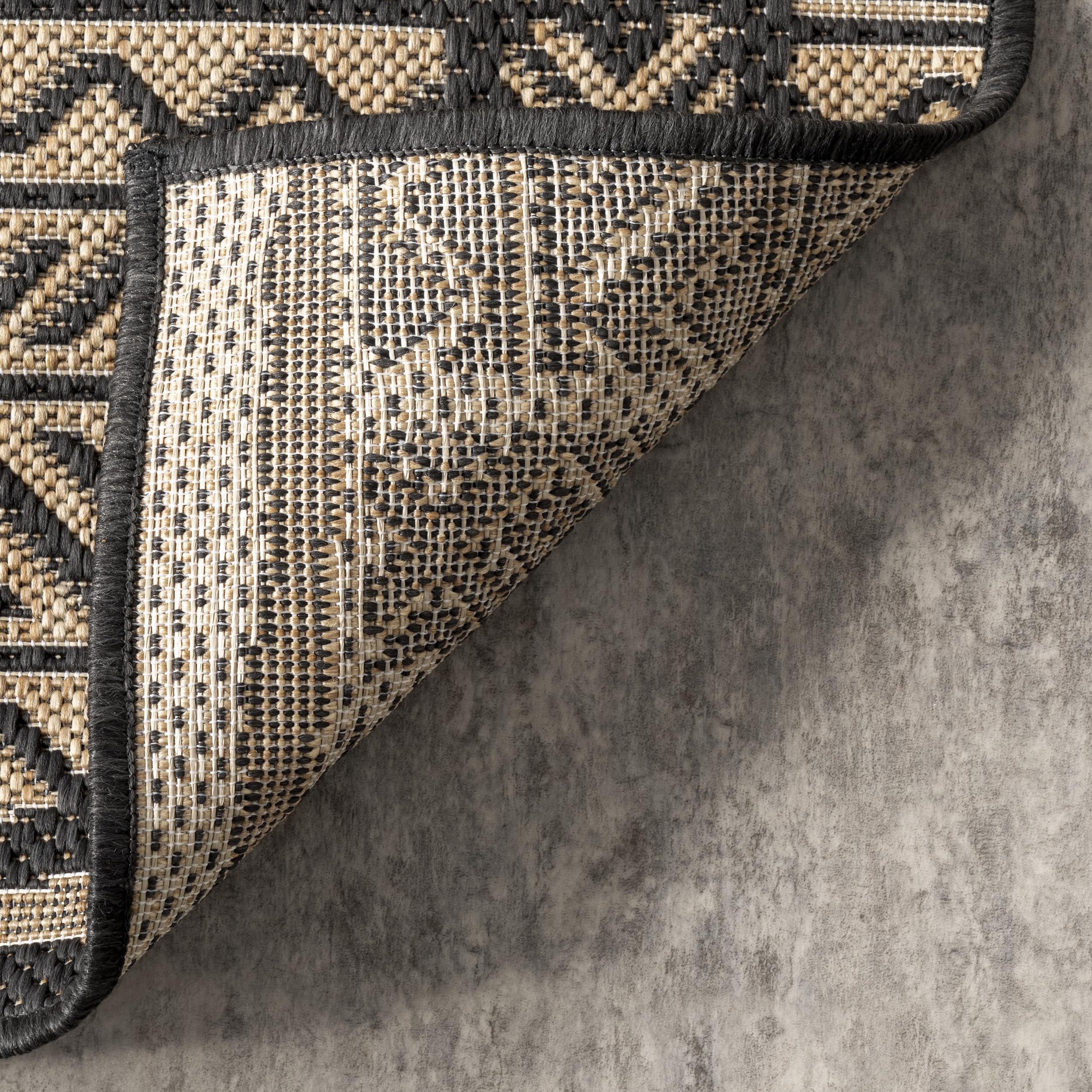 nuLOOM 2' x 8' Outdoor Performance Area Rug - Stain & Weather Resistant, High Traffic Patio & Balcony Rug in Abbey Charcoal | Perfect for Outdoor Living Spaces, Decks, Porches & Poolside Areas