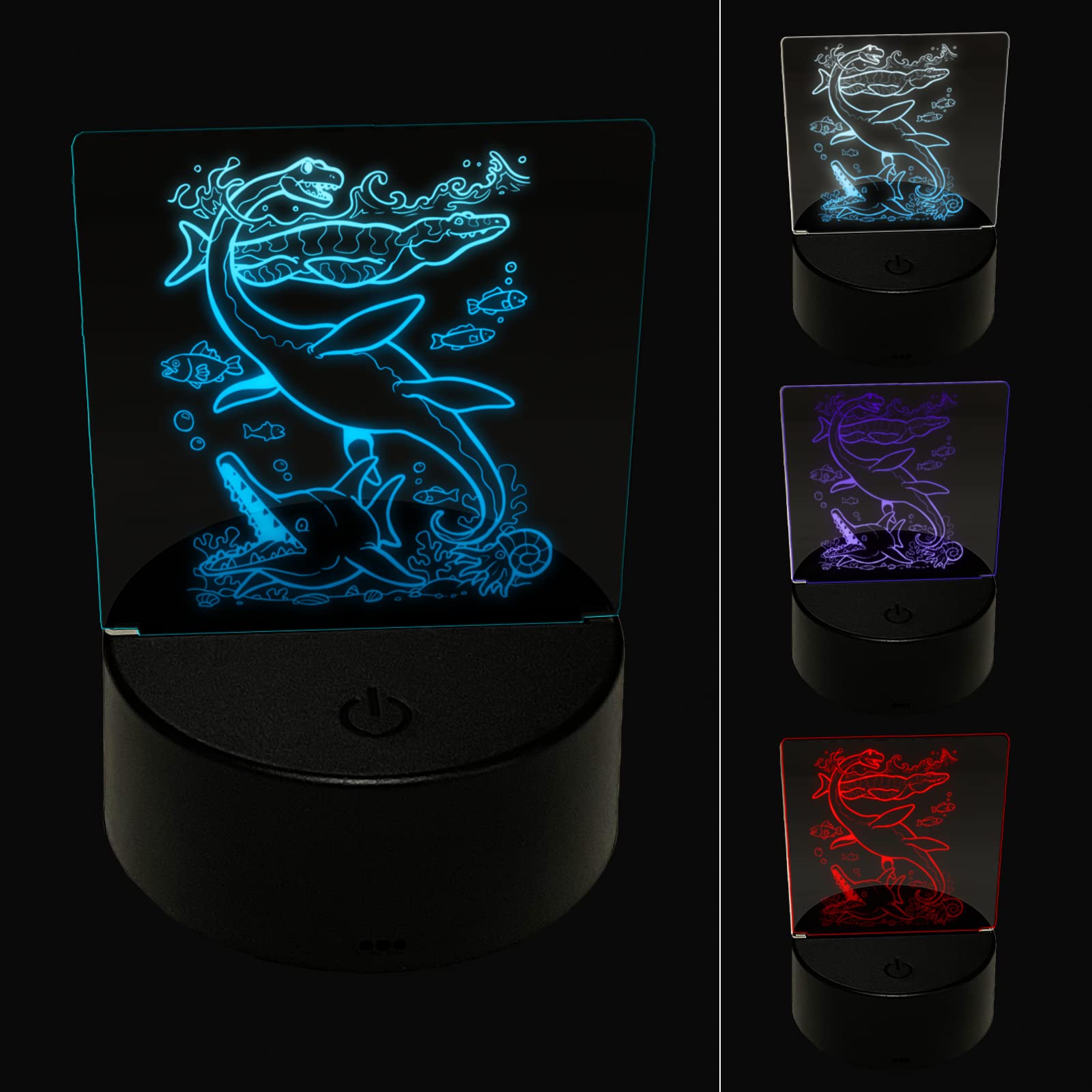 Sniggle Sloth Aquatic Dinosaurs LED Night Light - 3D Illusion Ichthyosaurus, Plesiosaur & Mosasaurus Lamp for Kids Bedroom, Nursery, or Desk | Dinosaur-Themed Night Light for Sleep, Decor & Study