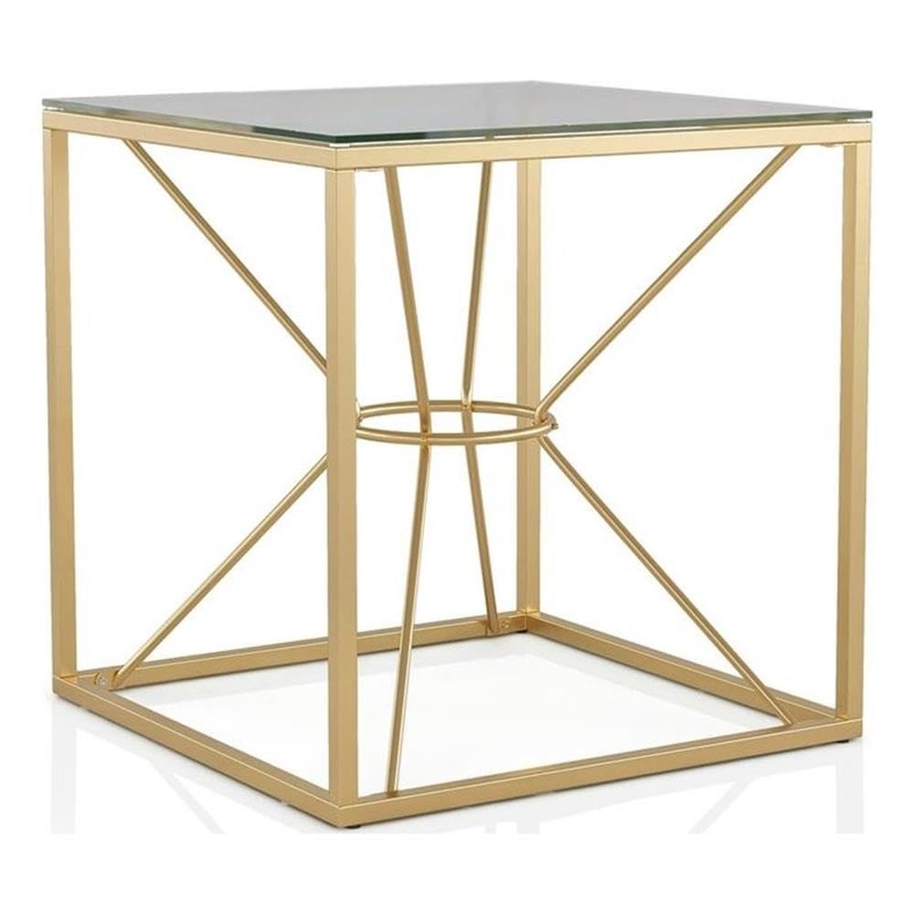Furniture of America Cevelle Contemporary Gold Glass Top End Table - Modern Side Table for Living Room, Bedroom & Office Decor