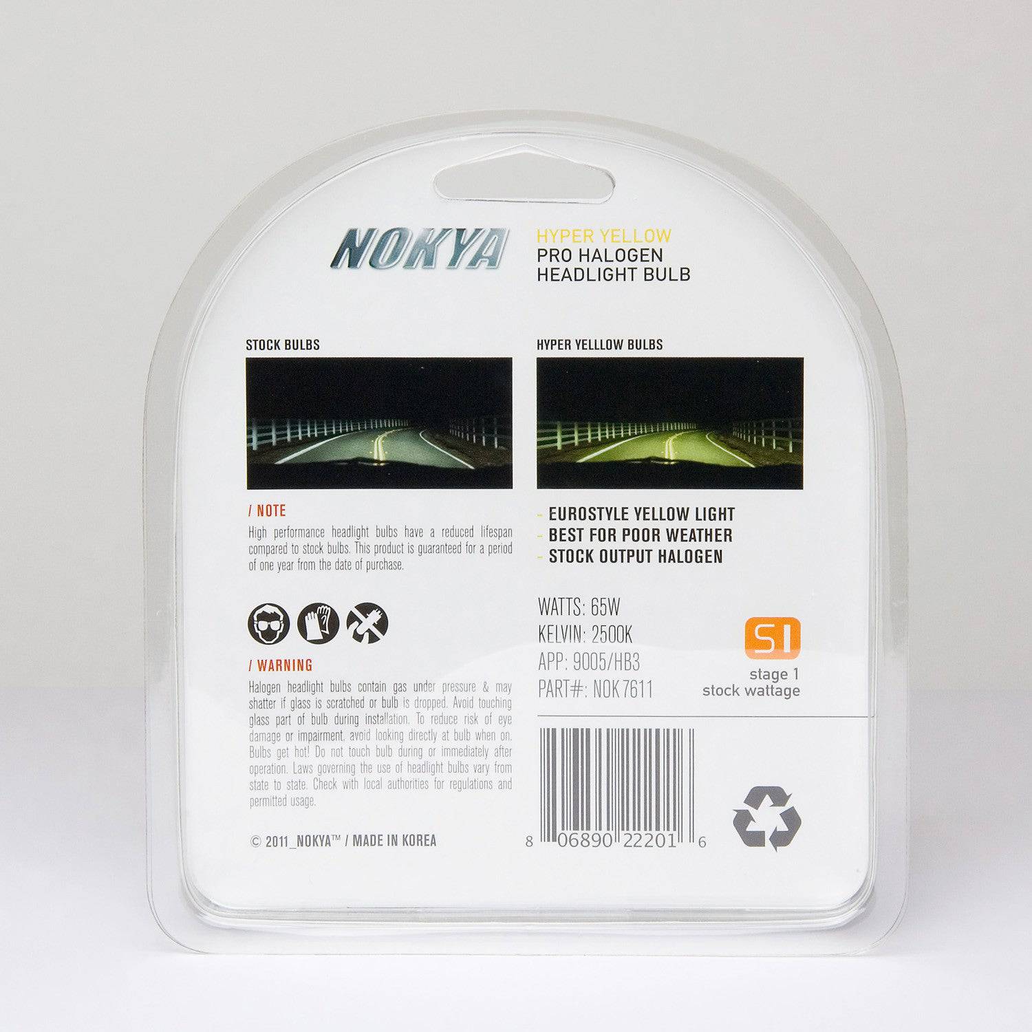 Nokya Hyper Yellow 9005/HB3 65W 2500K Halogen Light Bulbs - Perfect for Fog Lights, Off-Roading & Night Driving Visibility