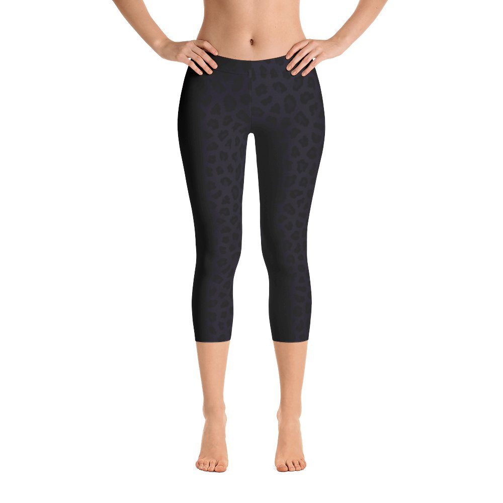 Women's Capri Leggings - Black Panther Leopard Jaguar Print Yoga Pants | Made in USA | Perfect for Yoga, Gym & Casual Wear