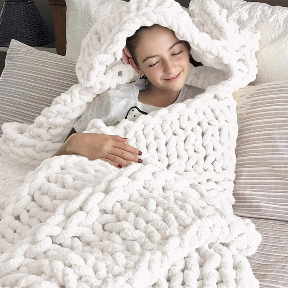 Premium Handmade Chenille Weighted Blanket - Soft Knitted Throw for Bed, Sofa & Chair - Cozy Home Decor (Beige, 150x180cm) - Perfect for Stress Relief, Anxiety & Better Sleep