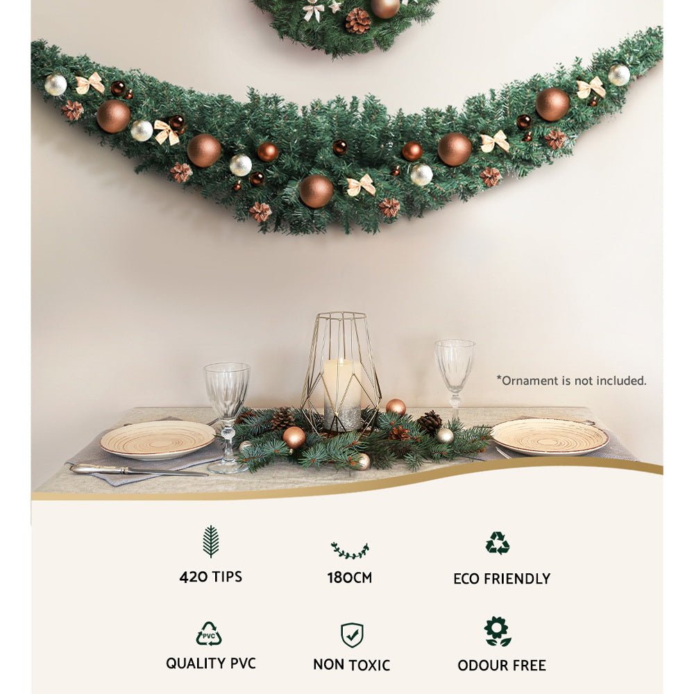 1.8M Green Christmas Garland - Xmas Tree Decoration for Holiday Home & Party Decor | Perfect for Fireplace, Staircase, and Christmas Tree Decoration