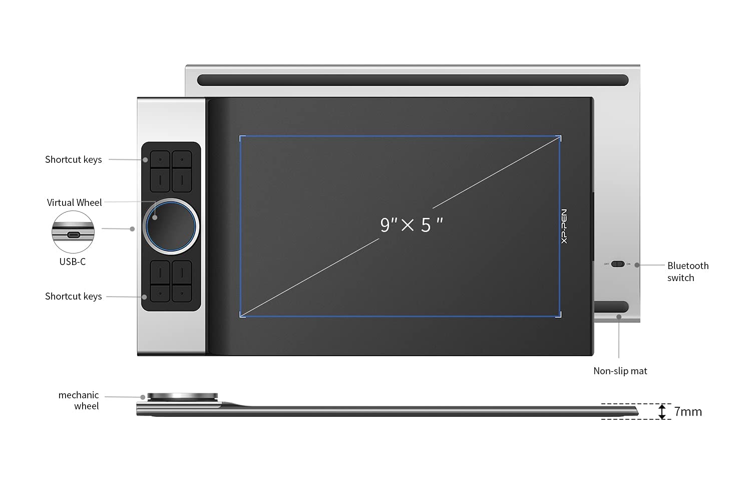 XP-PEN Deco Pro SW Bluetooth 5.0 Wireless Drawing Tablet with Battery-Free Stylus - 8 Express Keys for Digital Art, Photo Editing & Design - Compatible with Android Devices - Perfect for Artists, Designers & Content Creators