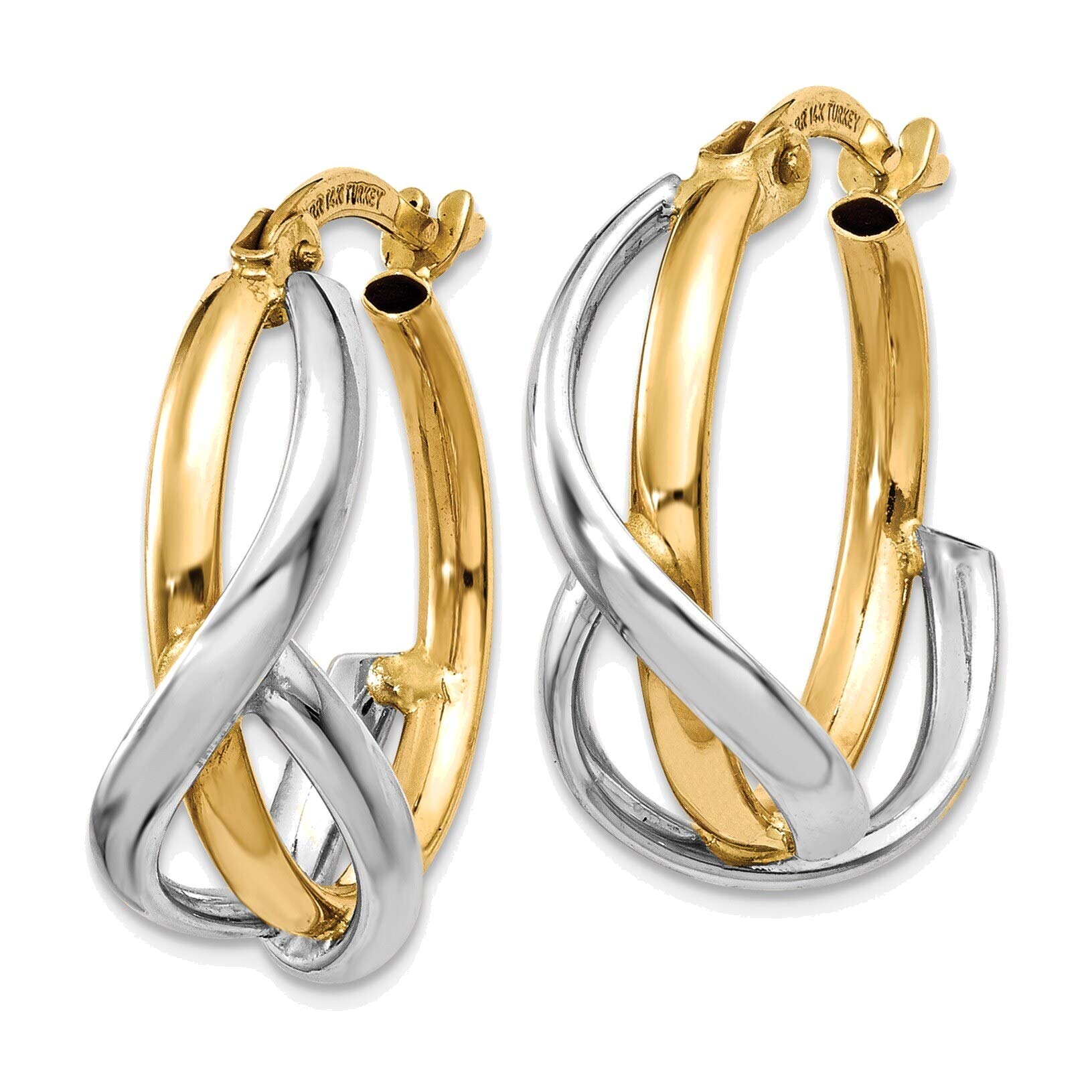 14K Yellow & White Gold Two-Tone Polished Twisted Hoop Earrings for Women - Perfect for Weddings, Parties & Everyday Elegance