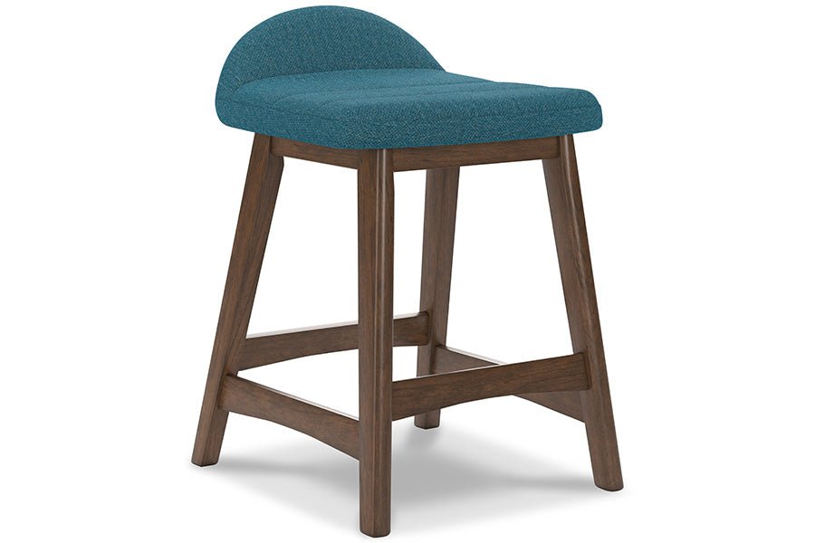 Lynn Blue Upholstered Counter Stools (Set of 2) - Modern Kitchen Bar Stools with Cushioned Seats for Dining Room, Breakfast Nook & Home Decor