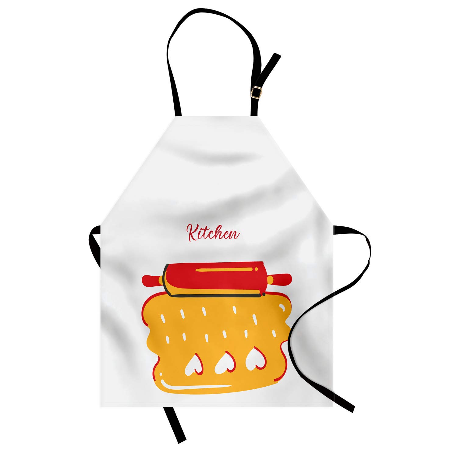 Ambesonne Personalized Chef Apron - Colorful Cartoon Baking & Cooking Design with Rolling Pin Dough Motif - Adjustable Neck Unisex Kitchen Bib for Adults - Perfect for Home Cooking, Baking Parties & BBQ Events (Coconut Scarlet)