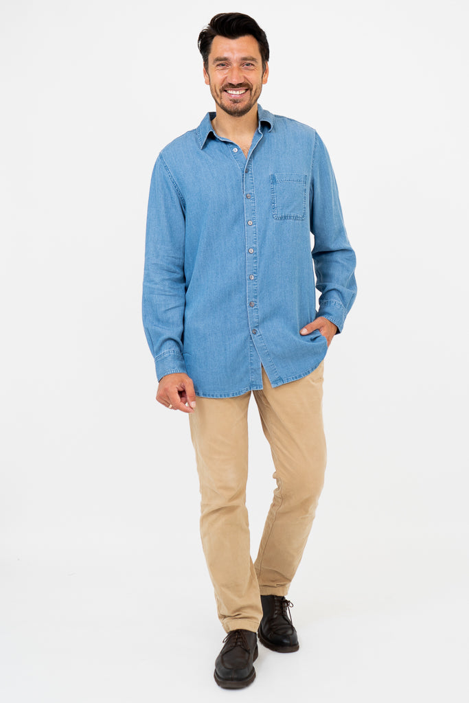 Premium Tencel Denim Shirt for Men - Comfortable & Stylish Casual Wear for Work, Travel & Everyday Outfits