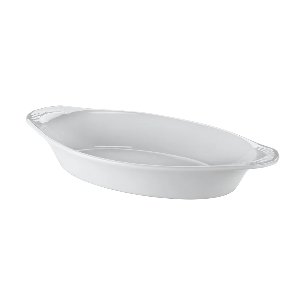 Browne 12 Oz White Oval Lasagna Baker - Oven Safe Ceramic Baking Dish for Pasta, Casseroles & Desserts | Perfect for Family Dinners & Holiday Meals