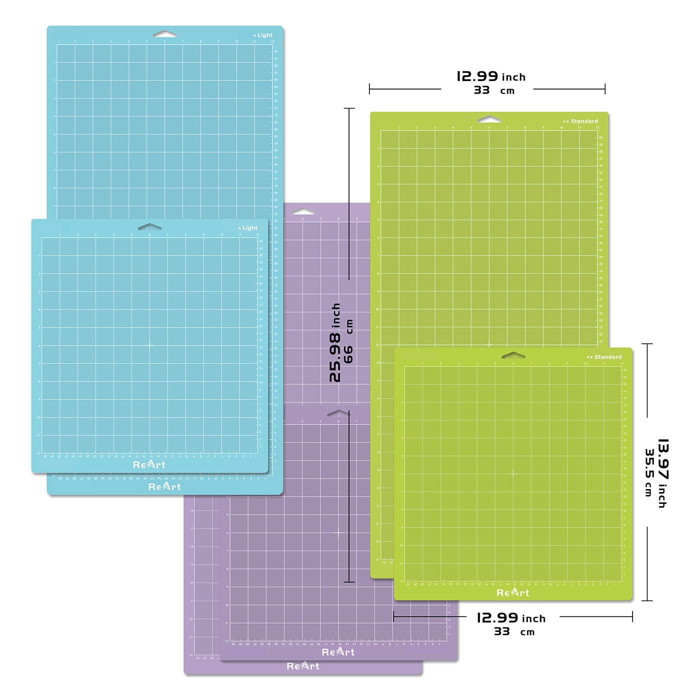 ReArt Cutting Mat Variety 6-Pack for Cricut Maker 3, Maker, Explore 3, Air 2, Air & One - Strong, Standard & Light Grip Adhesive Replacement Mats (12x12 & 12x24 Inch) - Perfect for Vinyl, Paper & Fabric Crafting Projects