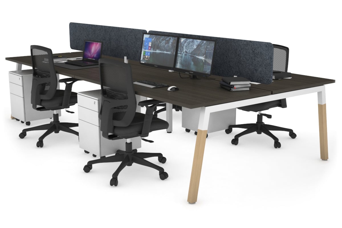 4-Person Office Workstation with Quadro A Legs & Wood Cross Beam - 1200L x 800W Desk with Cable Management Scallop | Perfect for Collaborative Workspaces & Home Offices