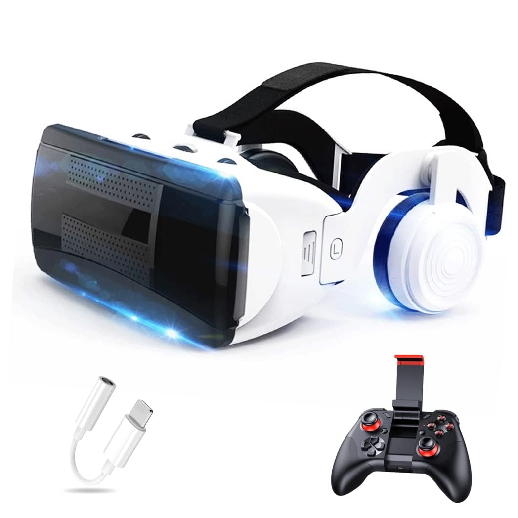 3D VR Headset for iPhone 13 Pro Max/13 Pro/13/12/11 & Samsung Galaxy S21 - Bluetooth Controller Virtual Reality Goggles Compatible with Huawei, Xiaomi - Immersive Gaming & Movie Watching Experience