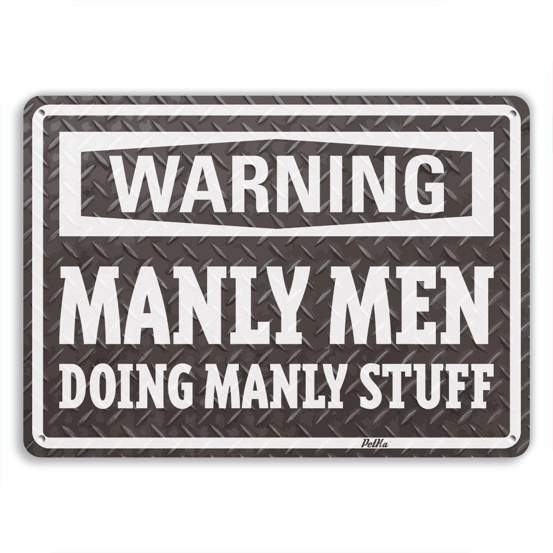 Funny Vintage Aluminum Sign - WARNING Manly Men Doing Manly Stuff 14x10 Inch - Perfect for Garage, Man Cave, Workshop & Home Bar Decor