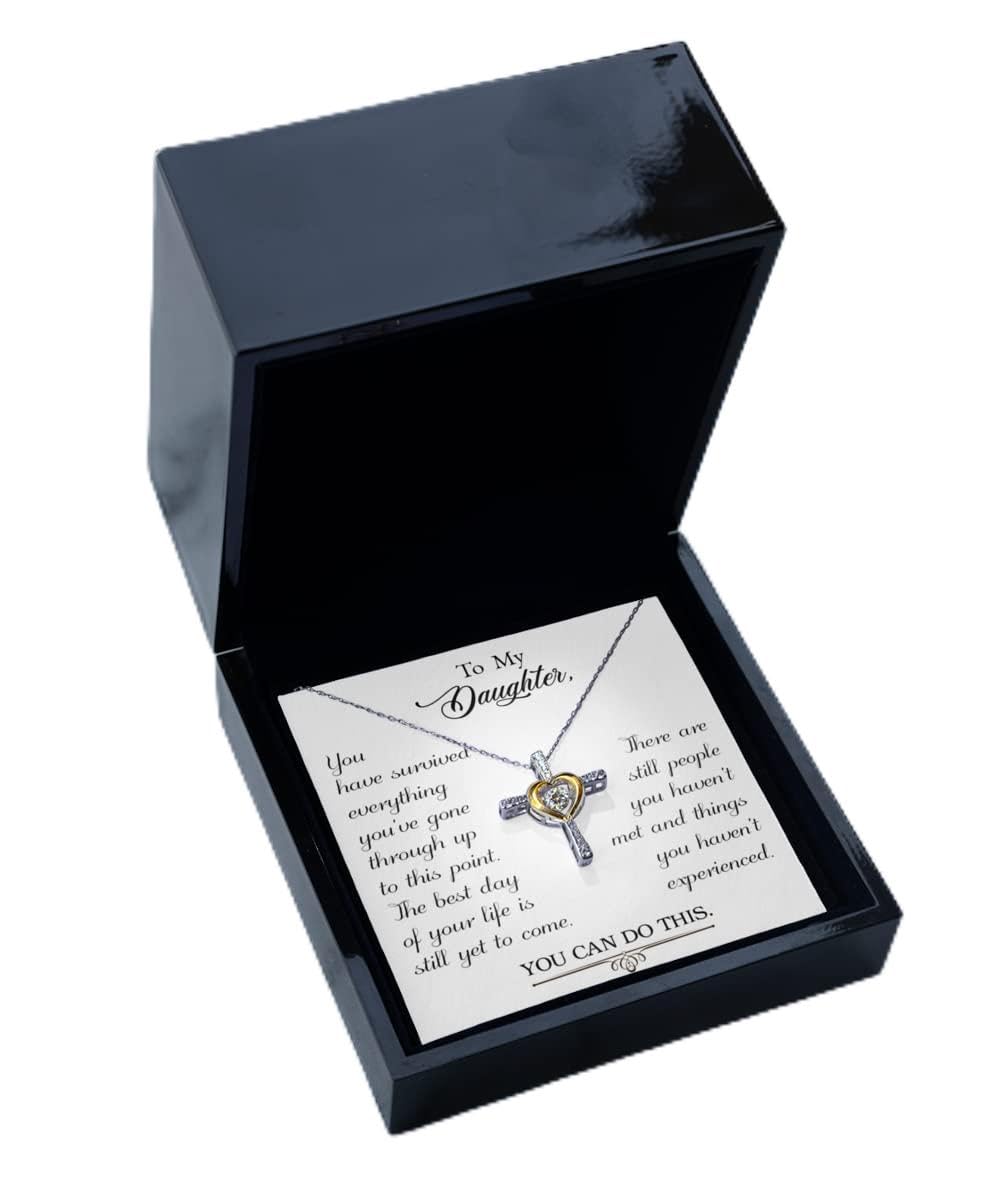 Zapbest My Daughter Necklace - Elegant Birthday & Graduation Gift from Dad or Mom - Cross Dancing Pendant for Special Occasions & Everyday Wear