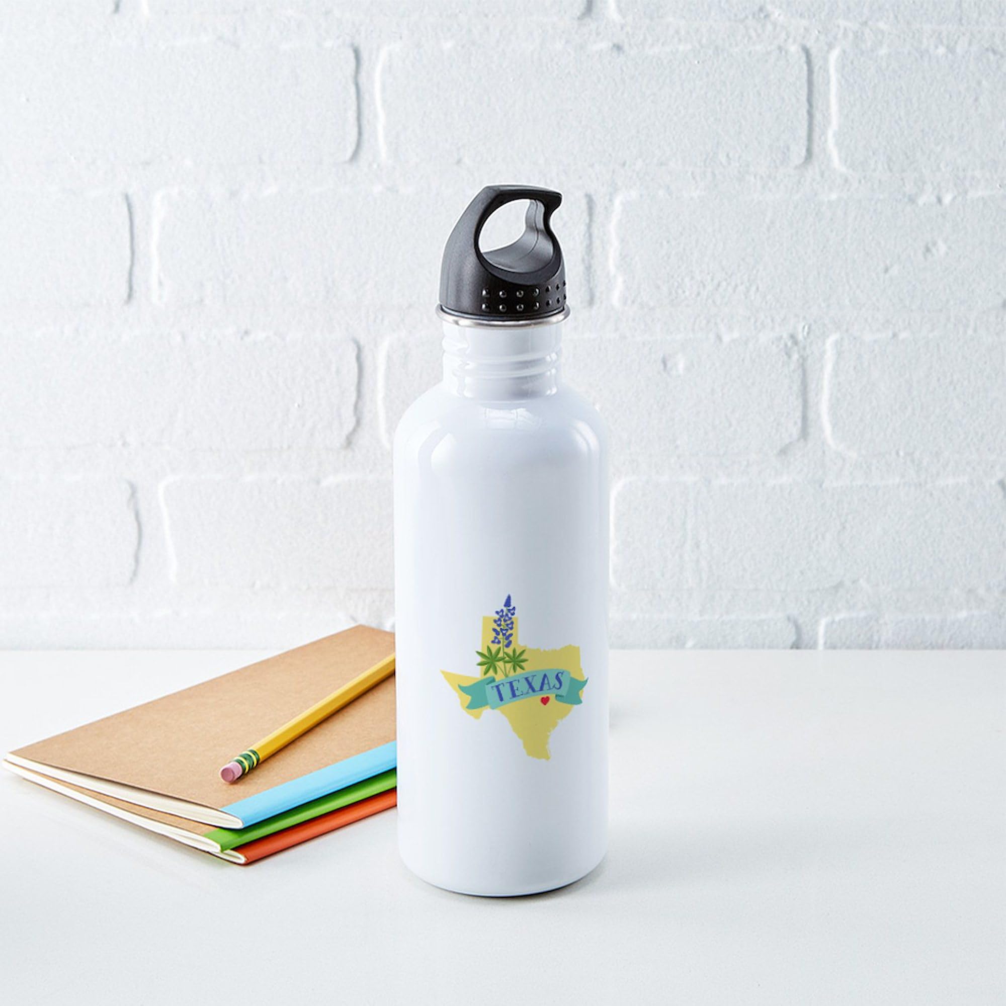 Texas State Outline Bluebonnet Flower Stainless Steel Water Bottle 1.0L (34 oz) - Insulated, Leakproof & BPA-Free - Perfect for Hiking, Gym & Outdoor Activities