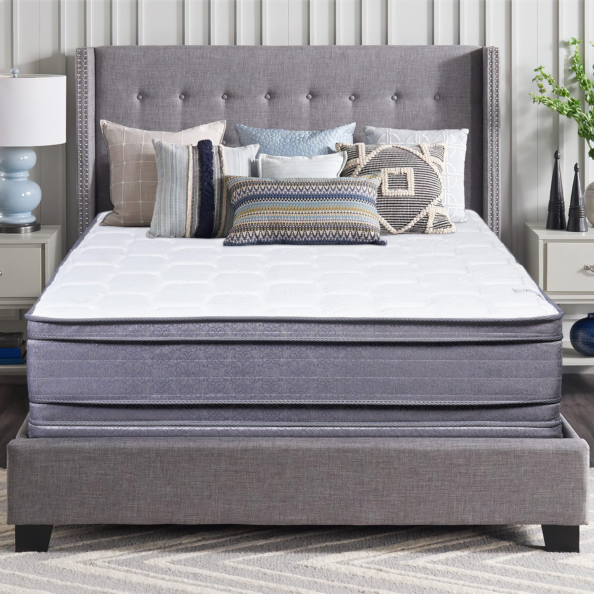 13-Inch Firm Euro Top Double Sided Foam Encased Innerspring Mattress Set with 4