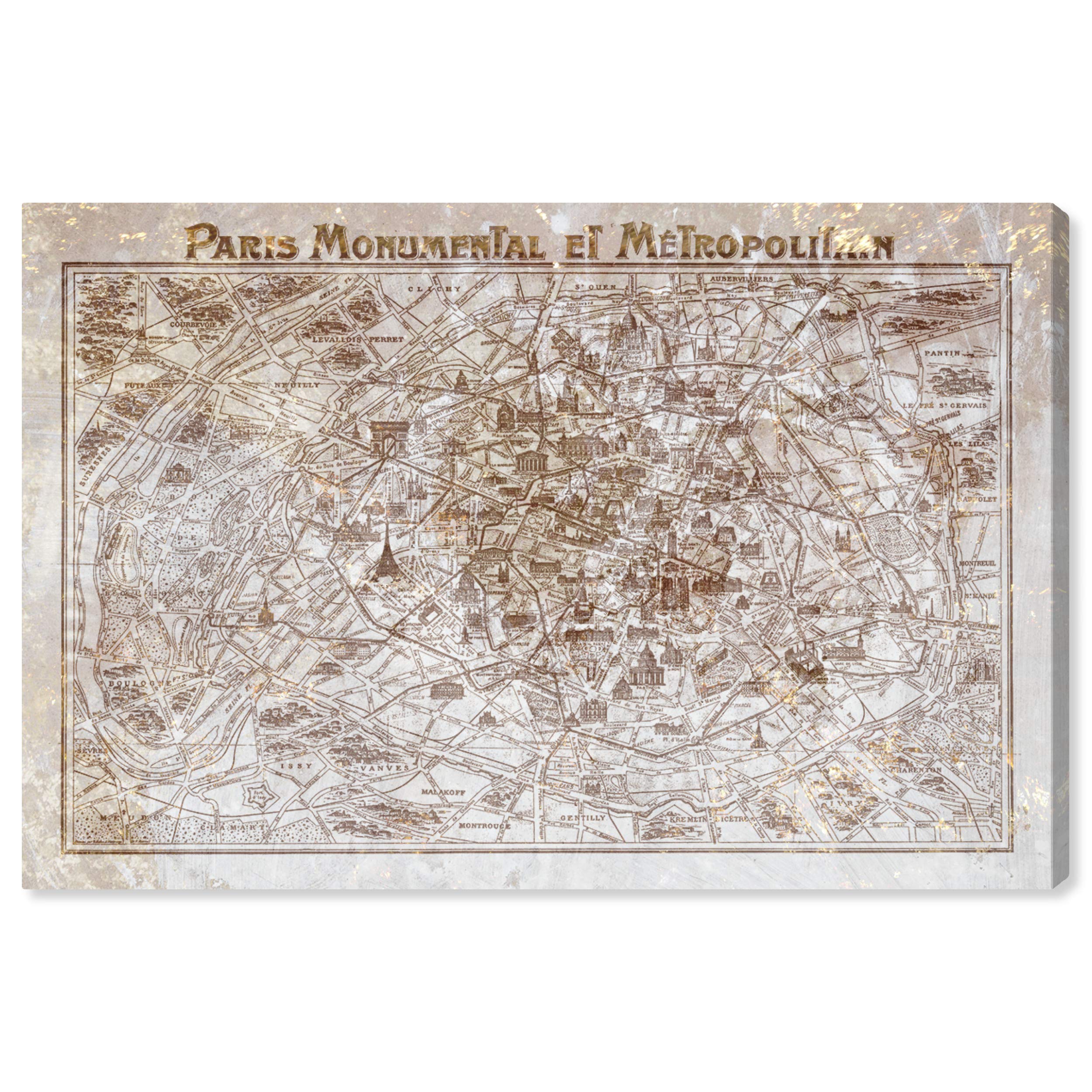 Dusty Paris Map Wall Art Canvas Print - 30