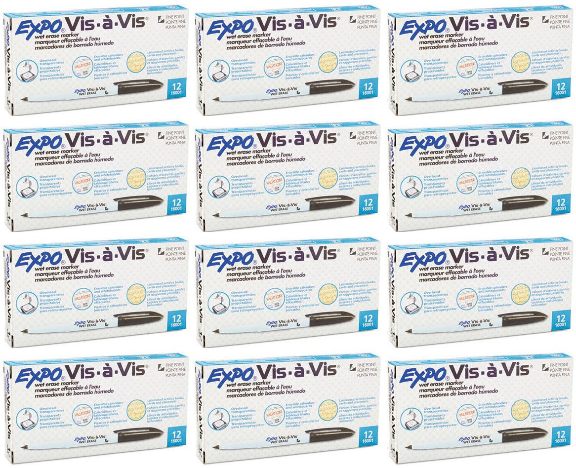 Expo 16001 Vis-A-Vis Wet Erase Markers - Fine Point Dry Erase Markers for Overhead Projectors, Whiteboards, Transparencies & Laminated Calendars - Pack of 12 Dozen (144 Markers) - Ideal for Teachers, Office Presentations & Classroom Activities