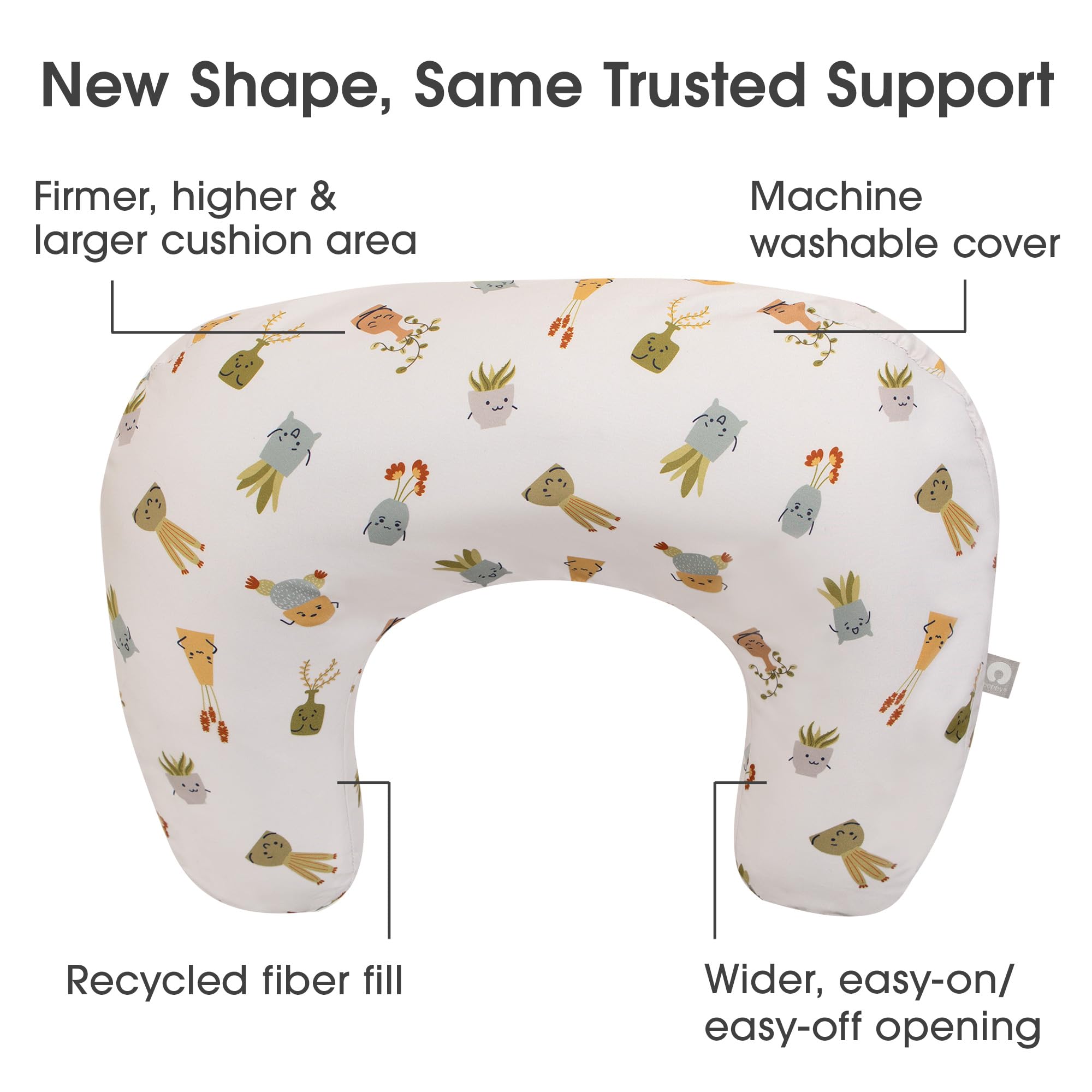 Boppy Nursing Pillow for Breastfeeding & Bottle Feeding - Extra Firm Support, Larger Size & Higher Lift for Comfort - Tan Happy Houseplants Design - Perfect for New Moms at Home or On-The-Go