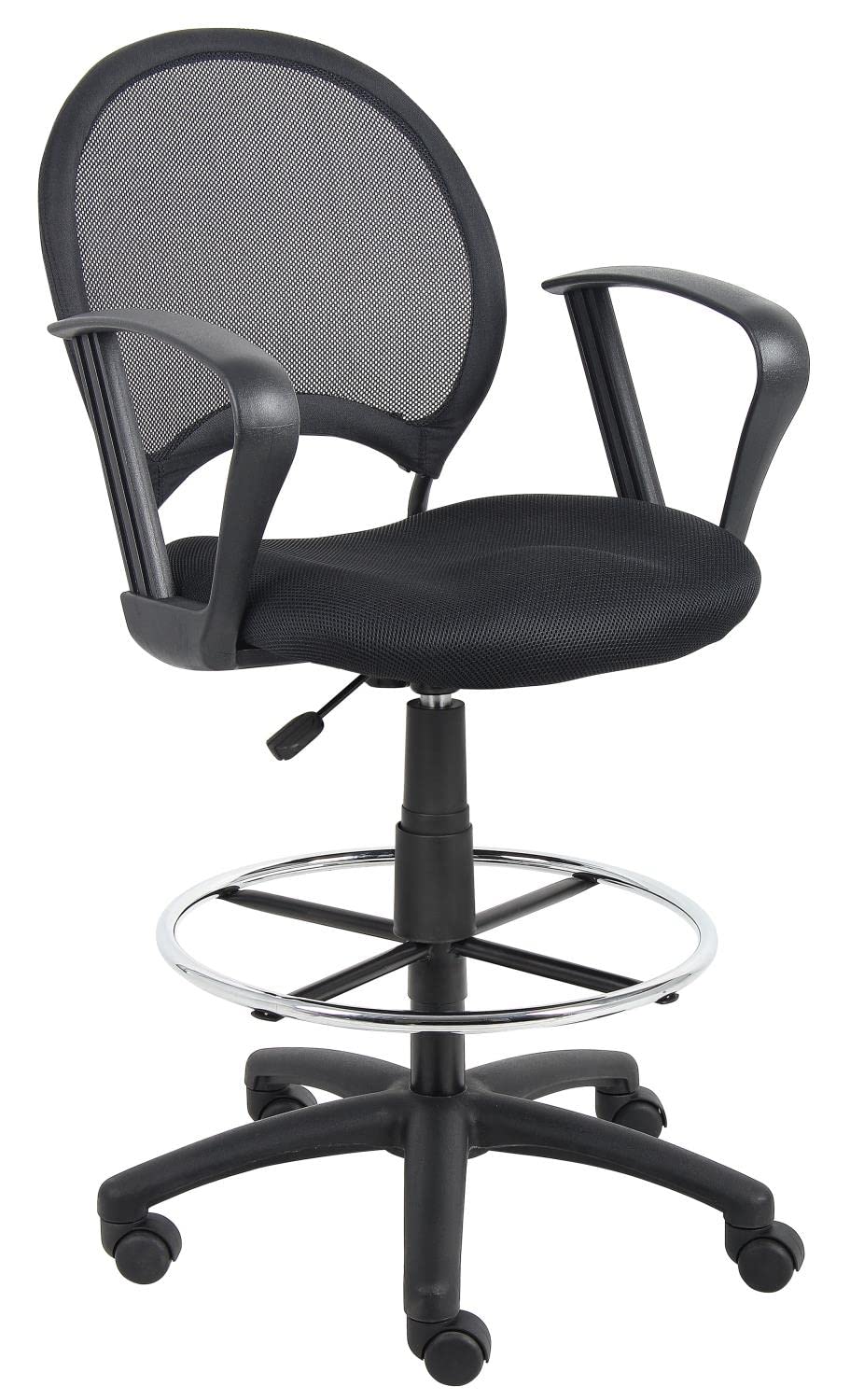 Black Mesh Drafting Stool with Loop Arms - Adjustable Office Chair for Architects & Artists - Perfect for Drafting Tables, Art Studios & Home Offices