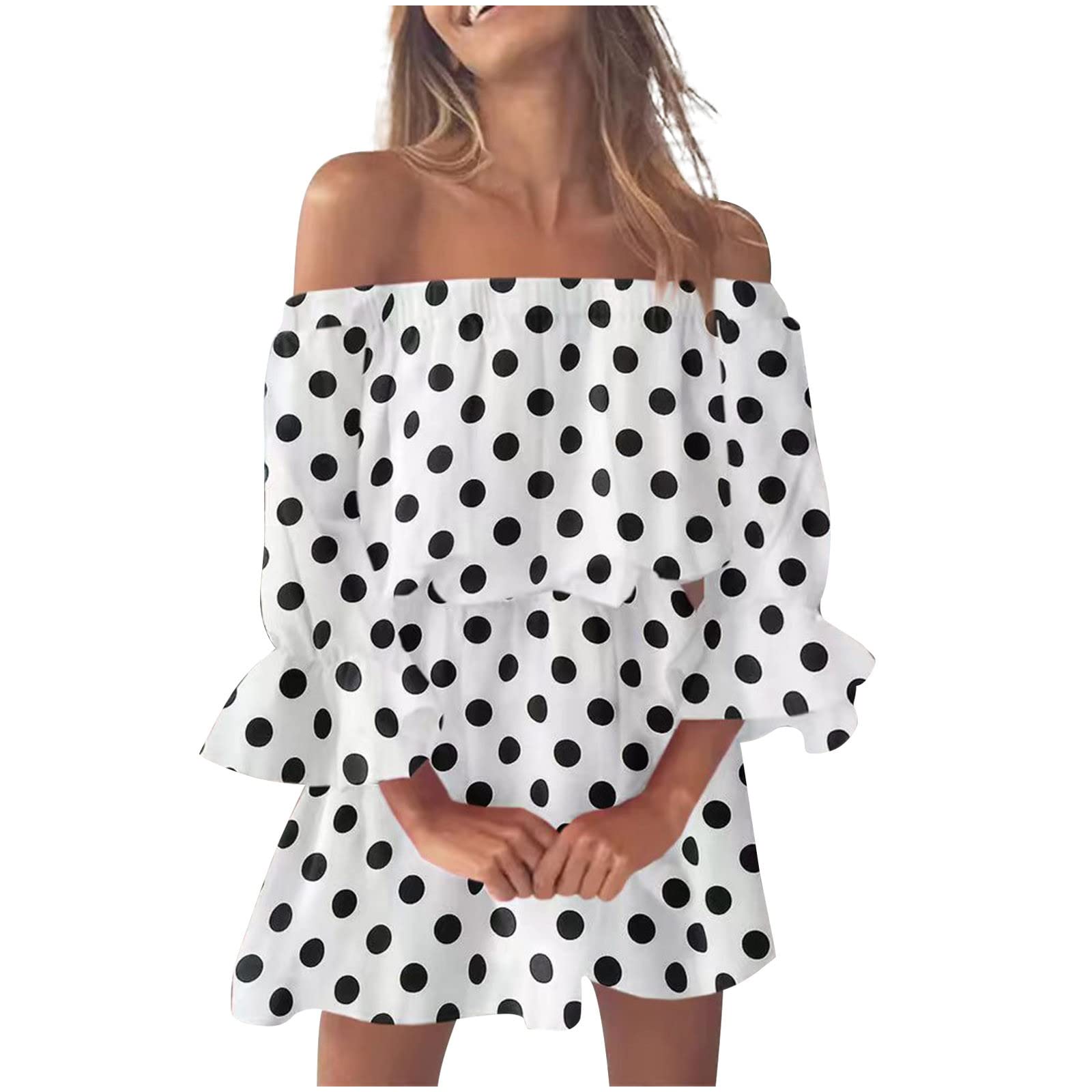Women's Summer Off Shoulder Dress - Floral Print Trumpet Sleeve Swing Mini Skater Dress for Casual, Party & Beach Wear | Perfect for Date Night, Vacation & Outdoor Events