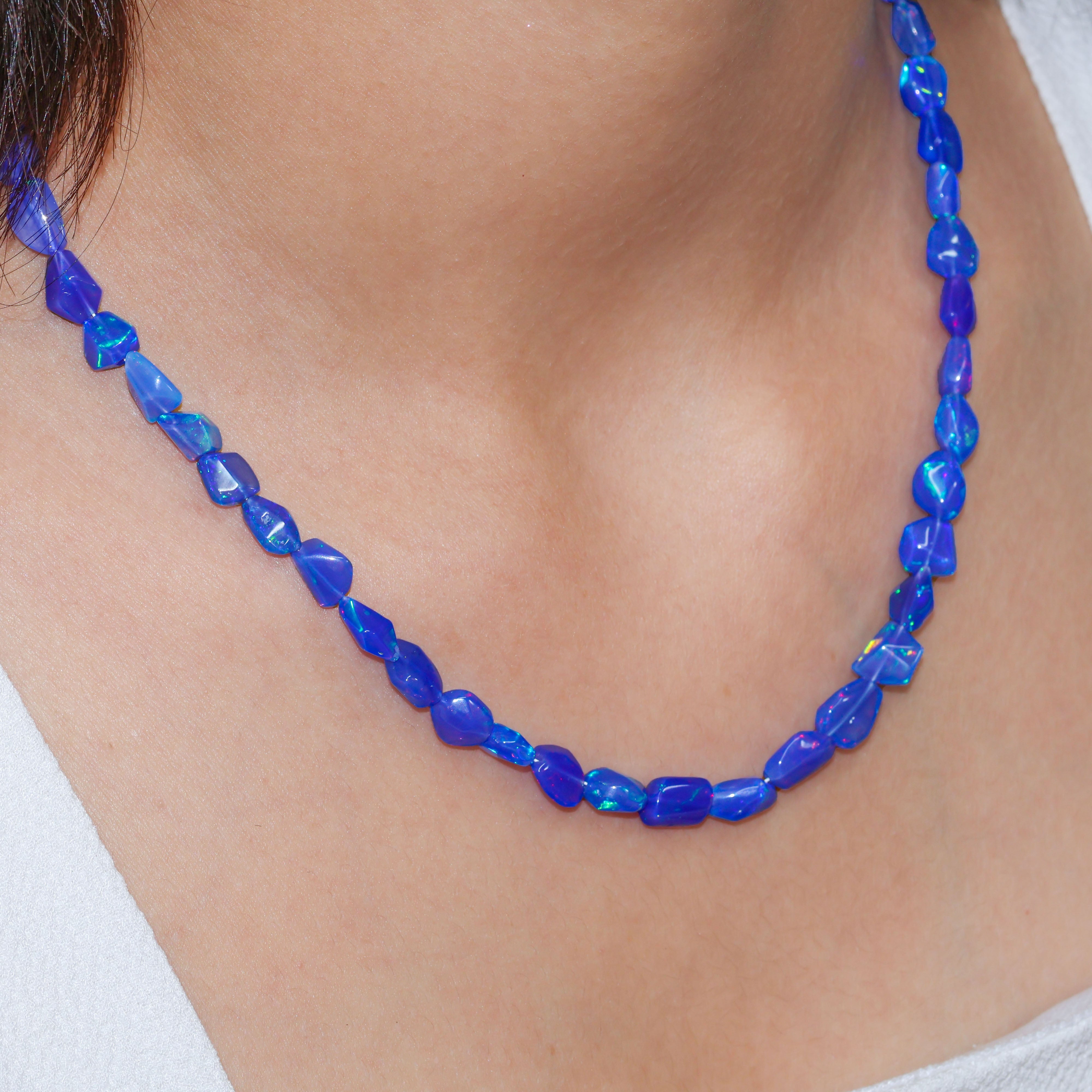 Blue Opal Tumbled Stone Necklace - Healing Crystal Jewelry for Women - Perfect for Meditation, Spiritual Gifts & Boho Fashion
