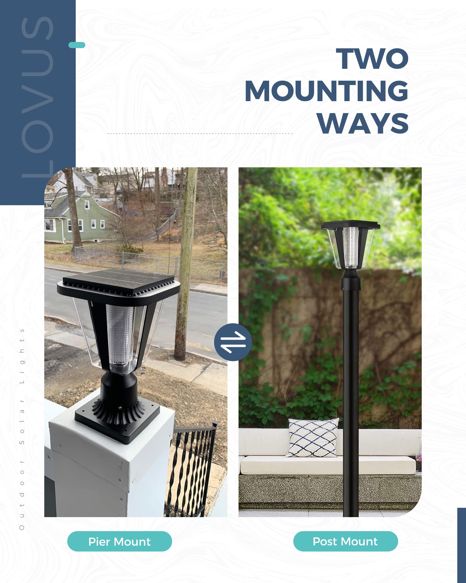 Lovus 160LM Solar Light Lamp Post - 6000K White Outdoor Solar Pillar Lights with 3