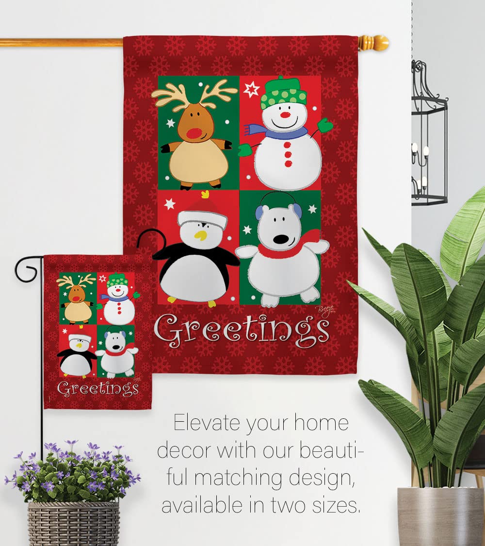 Winter Christmas Decorative Flag Set w/Flagpole - Breeze Decor FK114063-BO for Holiday Home & Garden Decor