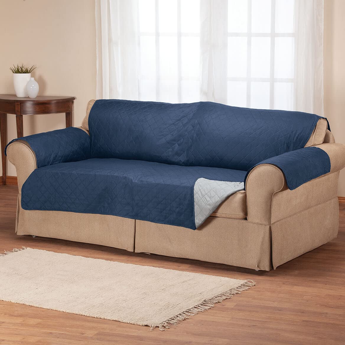 OakRidgeTM Reversible Microfiber XL Sofa Cover - Blue & Grey | Stretchable Couch Protector for Pets, Kids & Everyday Use | Fits Most Sectional Couches