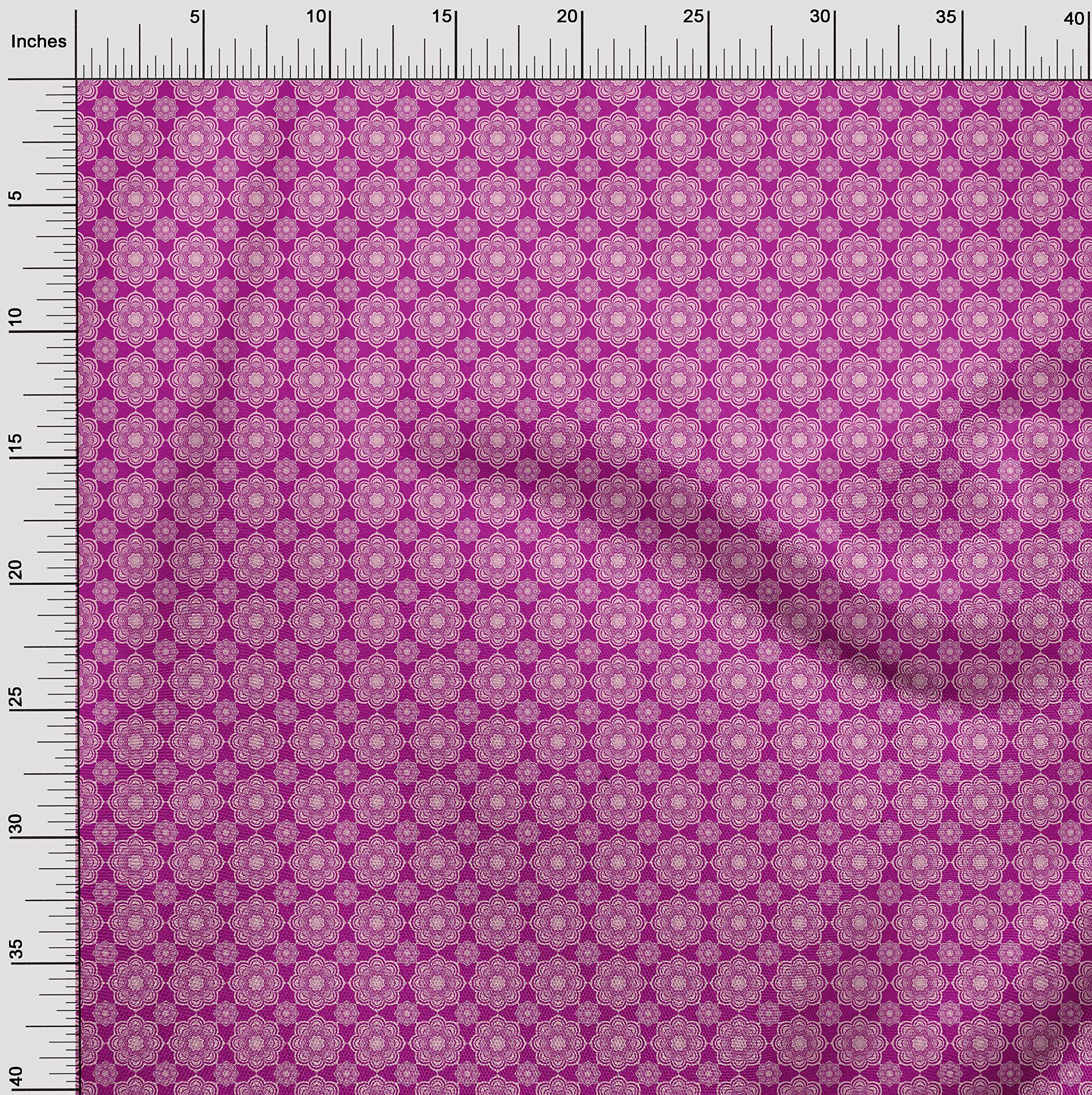 Premium 100% Cotton Cambric Fuschia Pink Fabric - Asian Ornamental Print Dress Material - 56 Inch Wide by The Yard for DIY Dresses, Blouses & Home Decor Projects