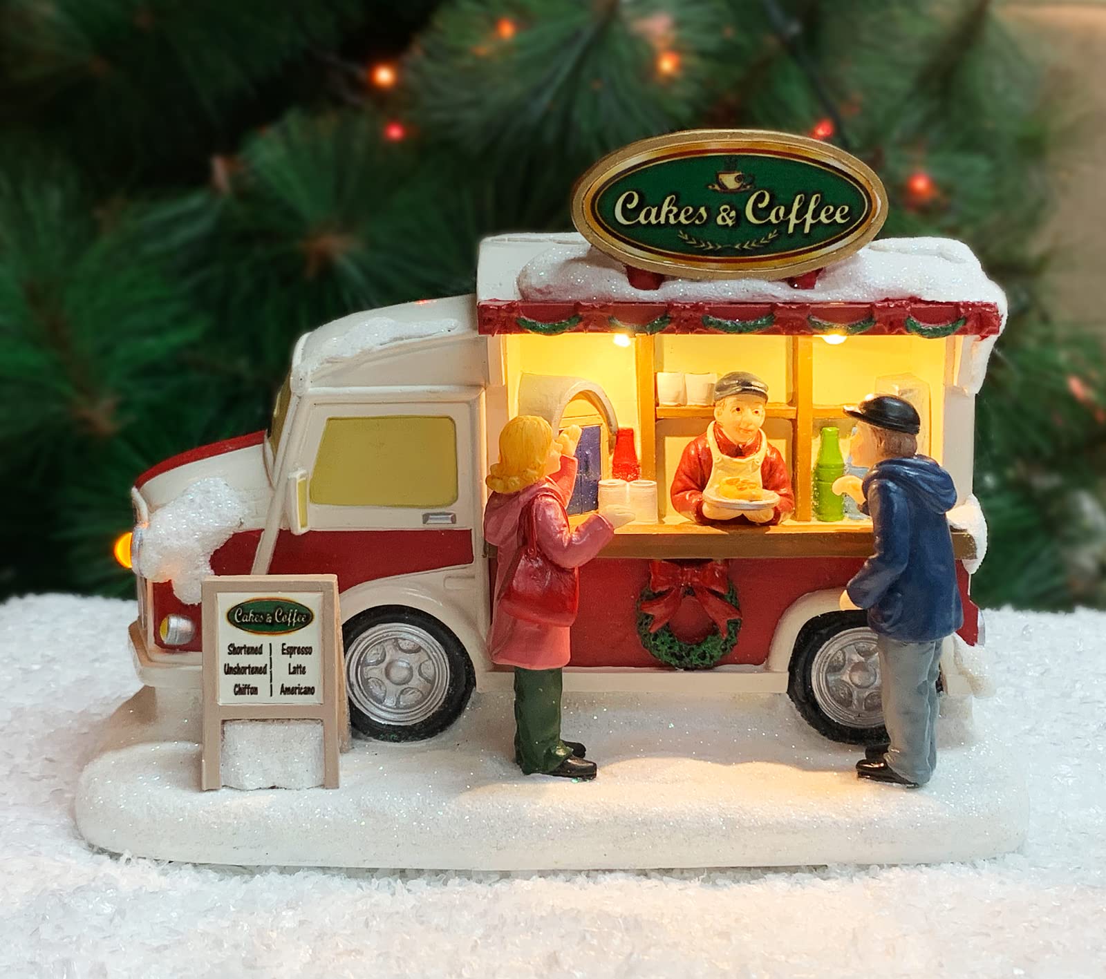 Christmas Village Food Truck with LED Lights - Battery Operated Holiday Decoration for Home & Office - Perfect for Winter Village Displays, Gift Giving & Seasonal Decor