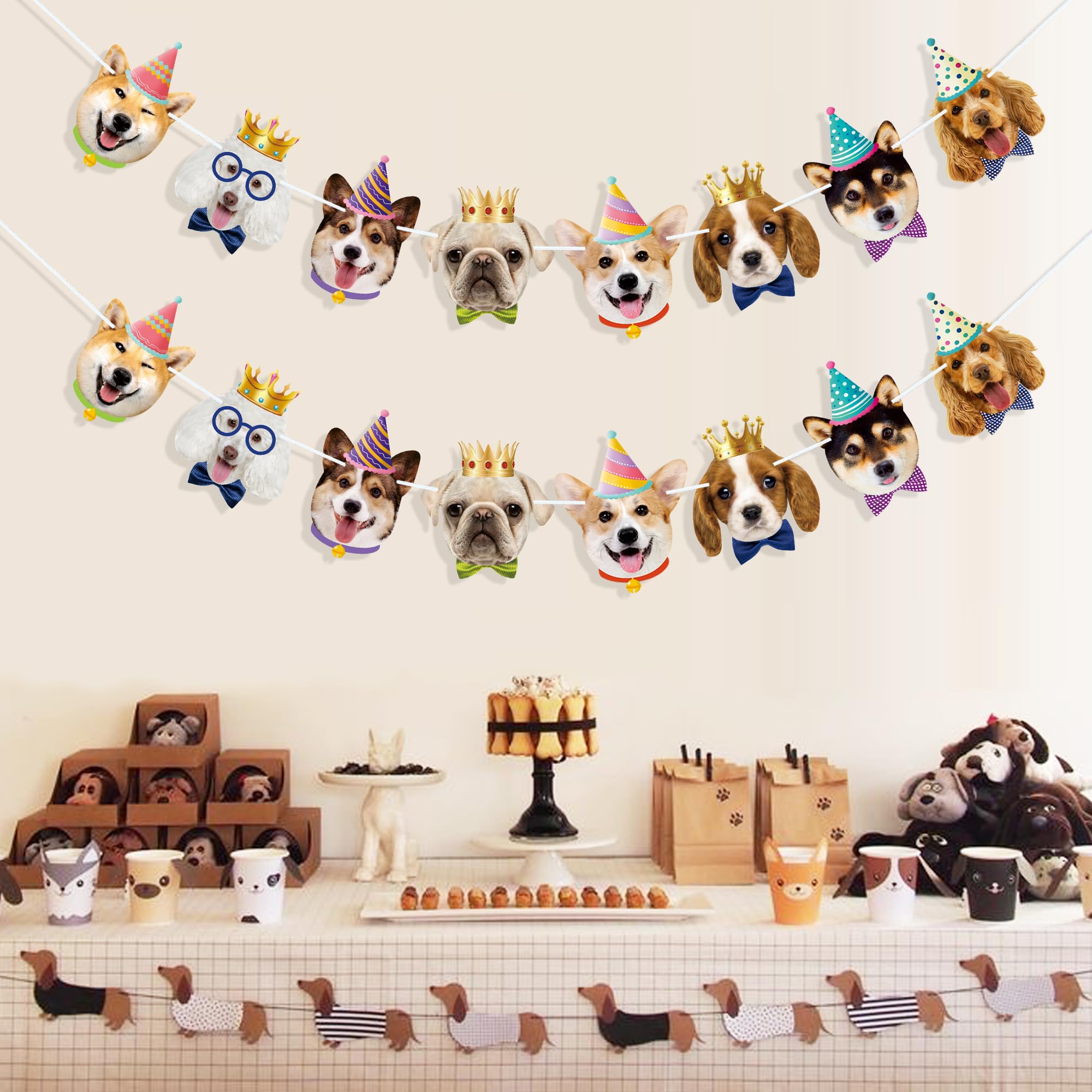 Uniwish Dog Face Banner Garland - Puppy Dog Birthday Party Decorations for Boys & Girls | Pet-Themed Hanging Decor for Dog Birthday Parties, Puppy Showers & Animal Lovers Celebrations