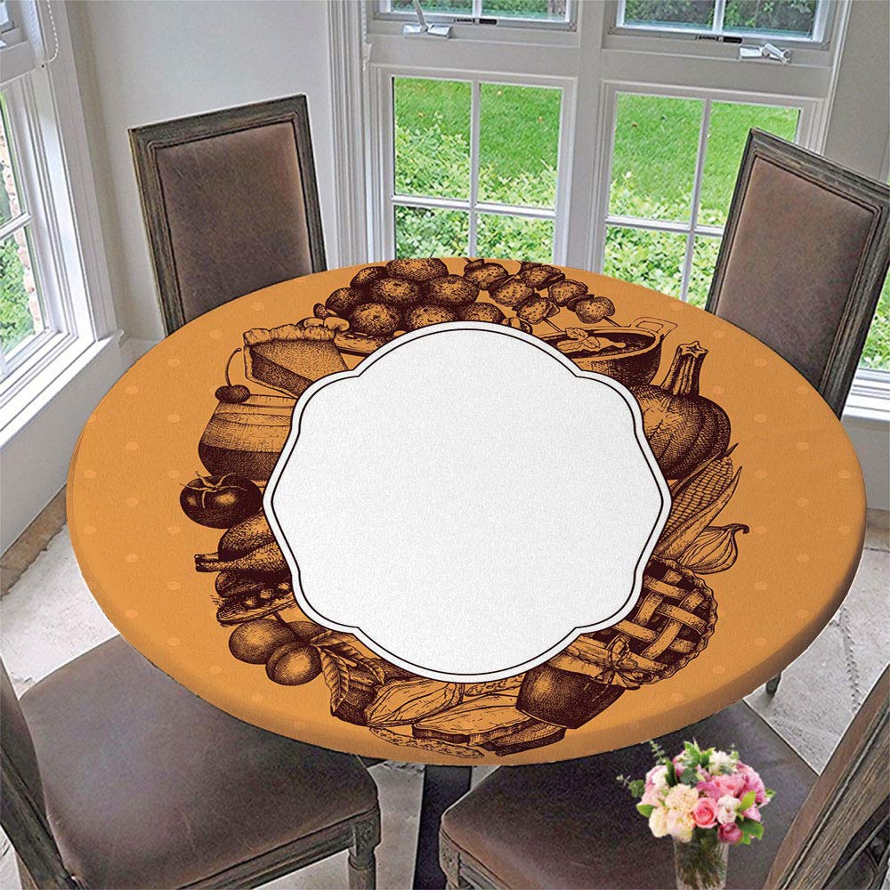 Round Elastic Edge Tablecloth - Thanksgiving Day Menu Design - 35