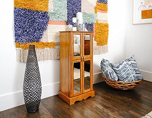 Walnut Jewelry Armoire with Mirror & Drawers - Organize Necklaces, Earrings & Bracelets for Bedroom