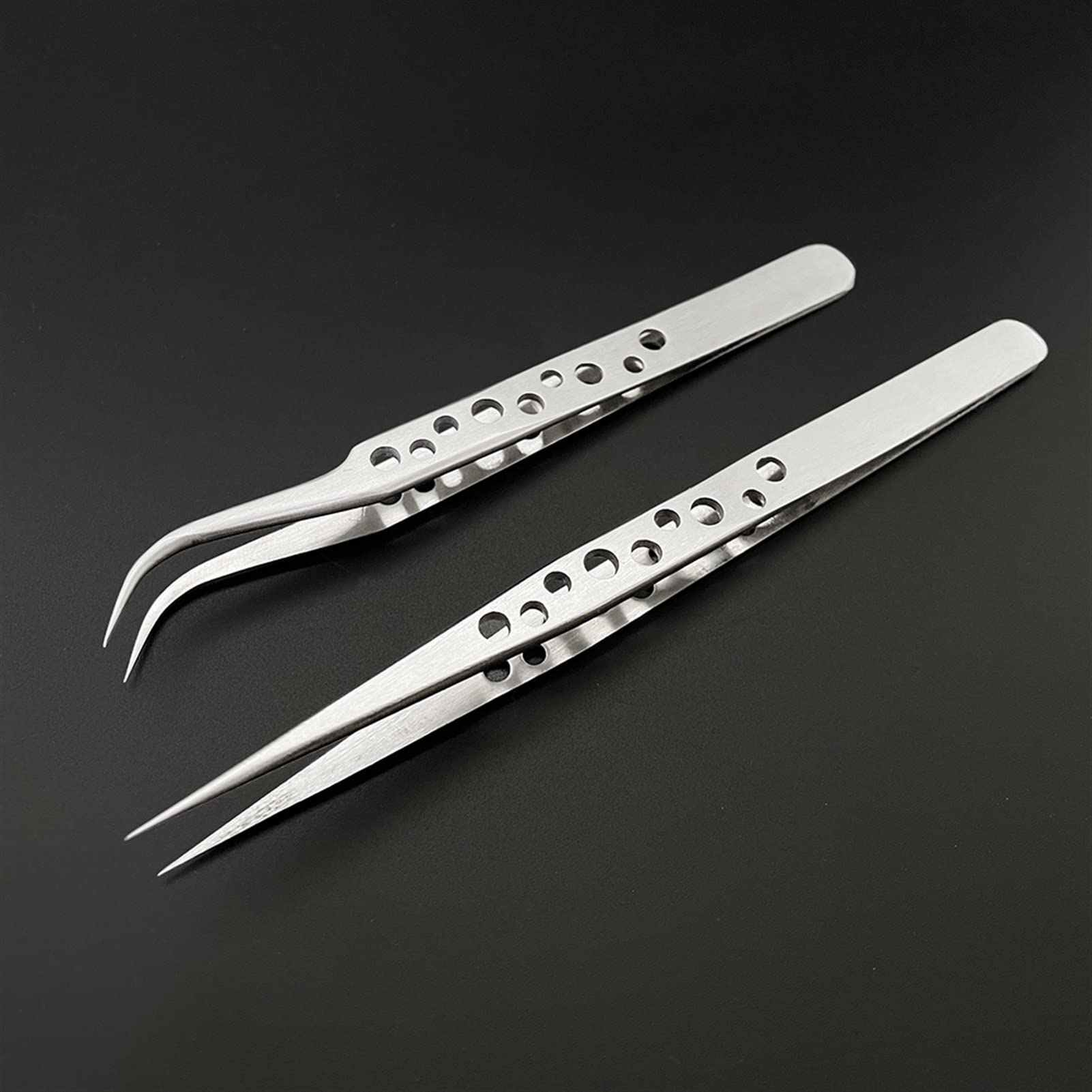 Stainless Steel Reverse Action Tweezers - 1PC Straight & Curved Cross Lock Tweezers for Acrylic Nails, Eyelash Extensions, and Precision Hand Tool Maintenance | Professional Beauty Salon & DIY Home Use