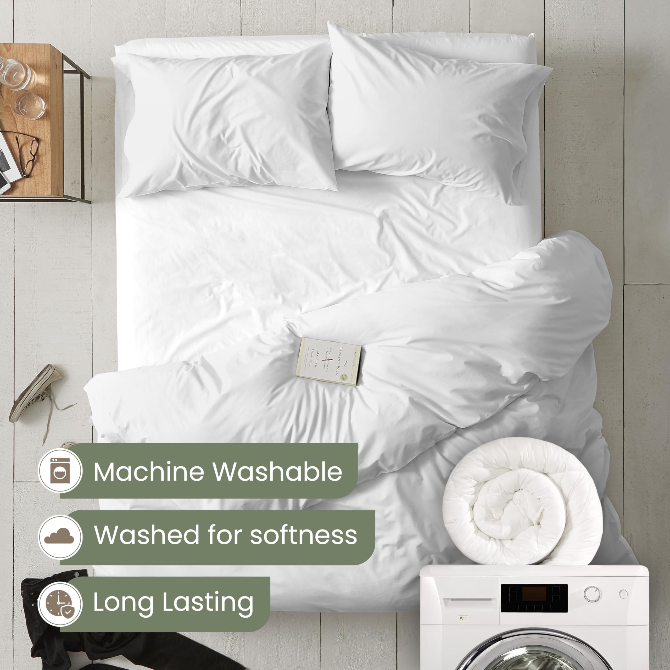 EcoPure Martex Comfort Wash 3-Piece Full/Queen Comforter Set - 100% Organic Cotton All-Season Bedding - Breathable Lightweight Duvet Cover - Easy Care White Comforter for Bedroom, Guest Room & Dorm