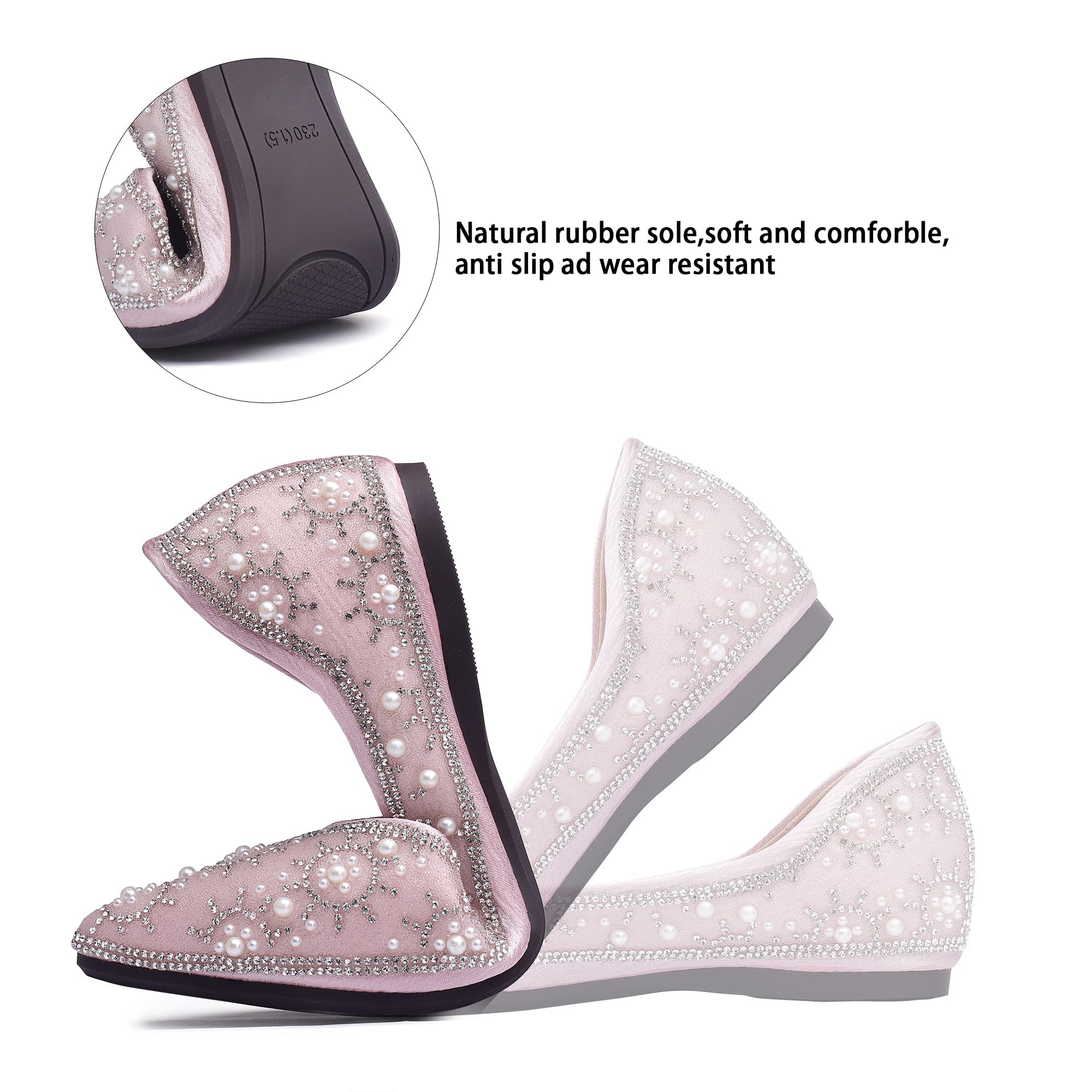 Sparkly Rhinestone Sequin Pointed Toe Flats for Women - Elegant Wedding & Evening Dress Shoes - Comfortable Formal Pumps for Brides, Prom, Cocktail Parties & Special Occasions