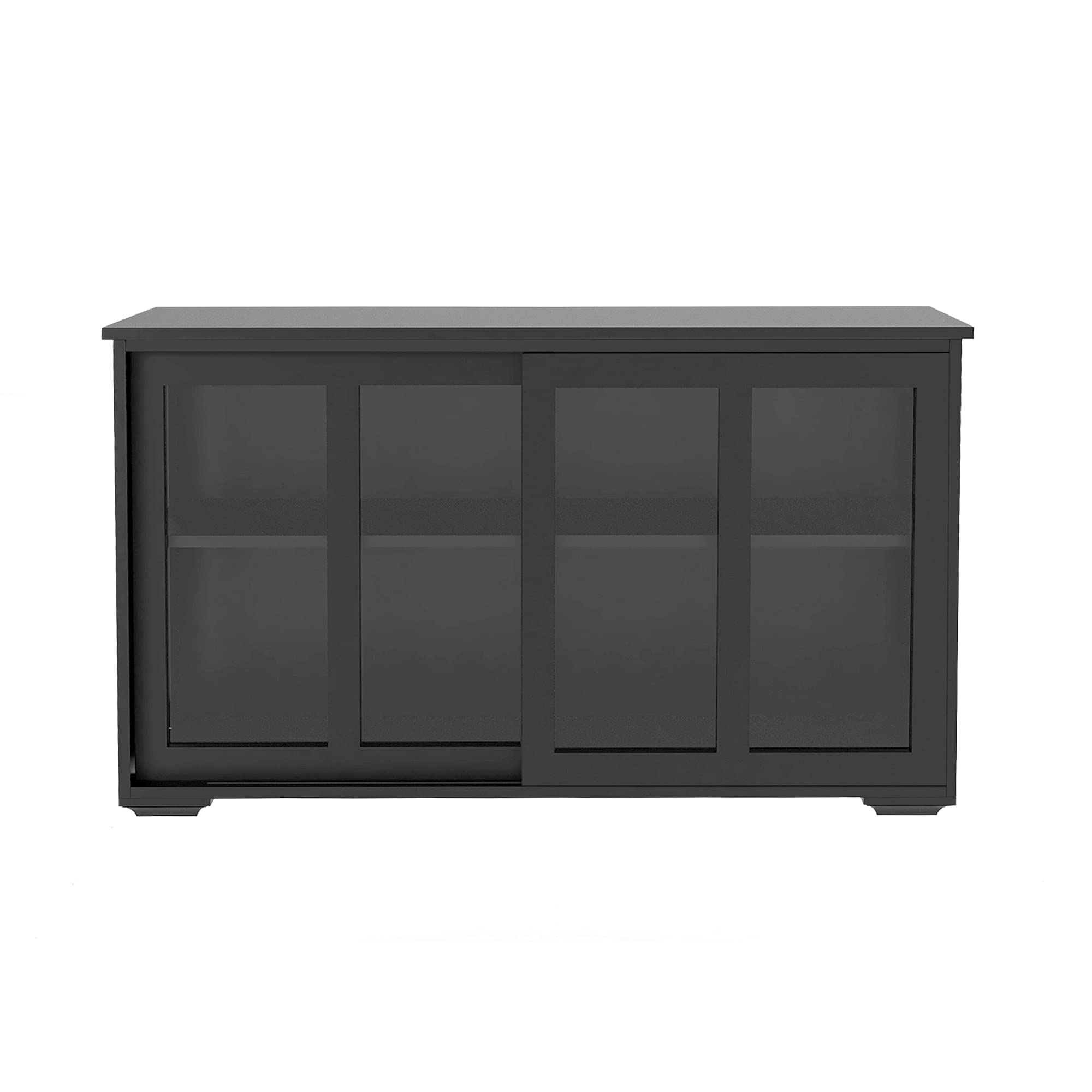 Antique Black Stackable Sideboard Cabinet with Glass Sliding Door & Adjustable Shelves - Universal Kitchen Storage, Buffet Cupboard for Dining & Living Room - Perfect for Small Space Organization & Home Decor