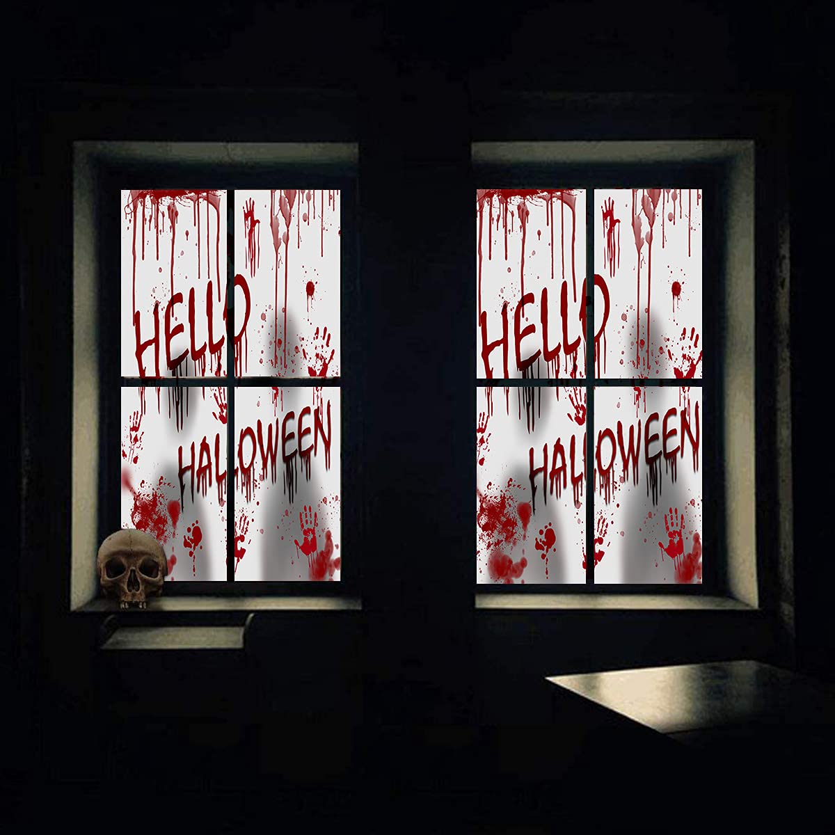 Scary Giant Halloween Window Stickers - Bloody Handprints, Spooky Monster Silhouettes & Eerie Witch Decor for Home, Party & Haunted House - Perfect for Indoor/Outdoor Halloween Decorations, Trick-or-Treat Displays & Horror-Themed Events