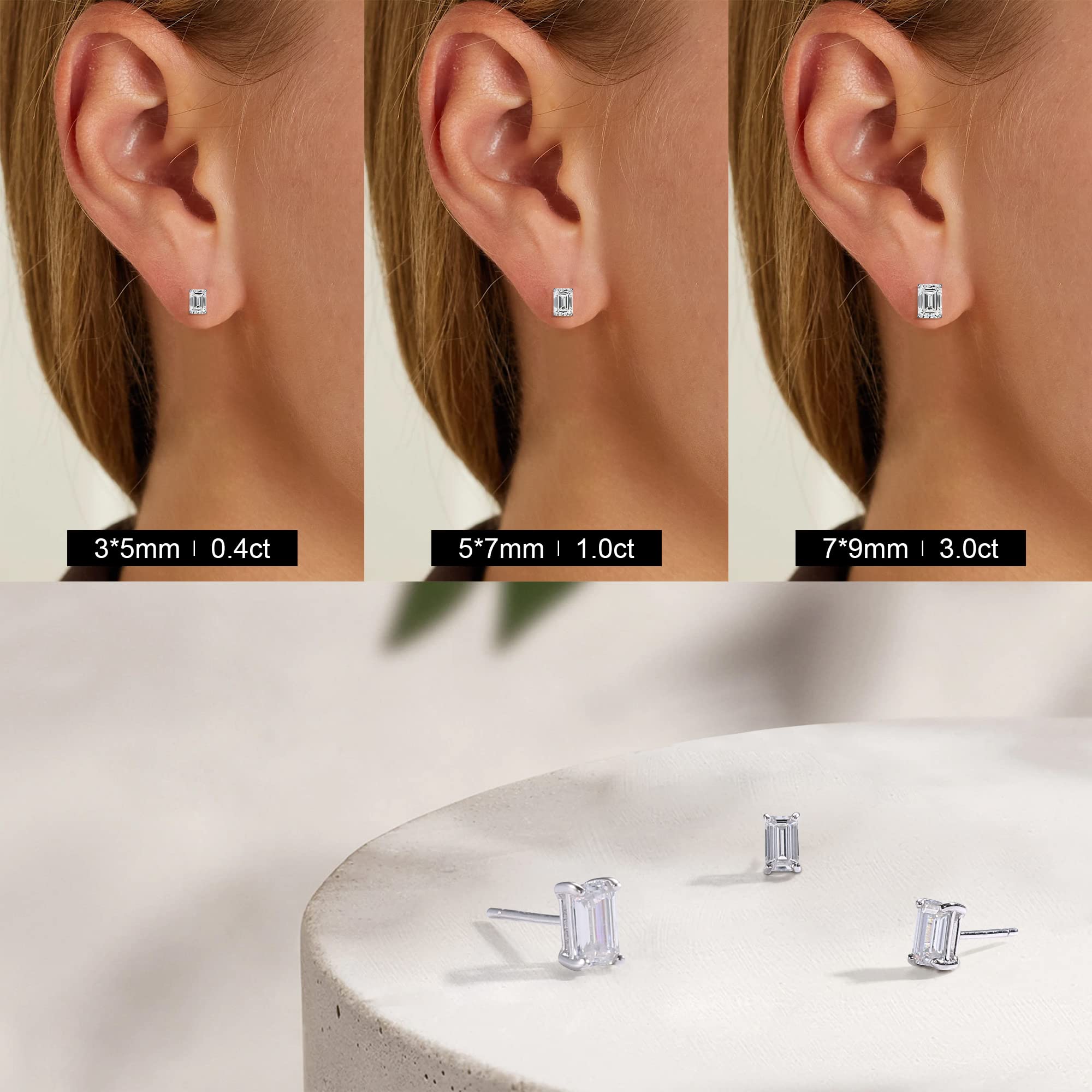 0.8-2CT Emerald Cut Moissanite Stud Earrings for Women & Men | D Color VVS1 Clarity Lab-Created | 925 Sterling Silver Jewelry | Perfect Birthday, Anniversary & Wedding Gift | Elegant for Office, Party & Special Occasions