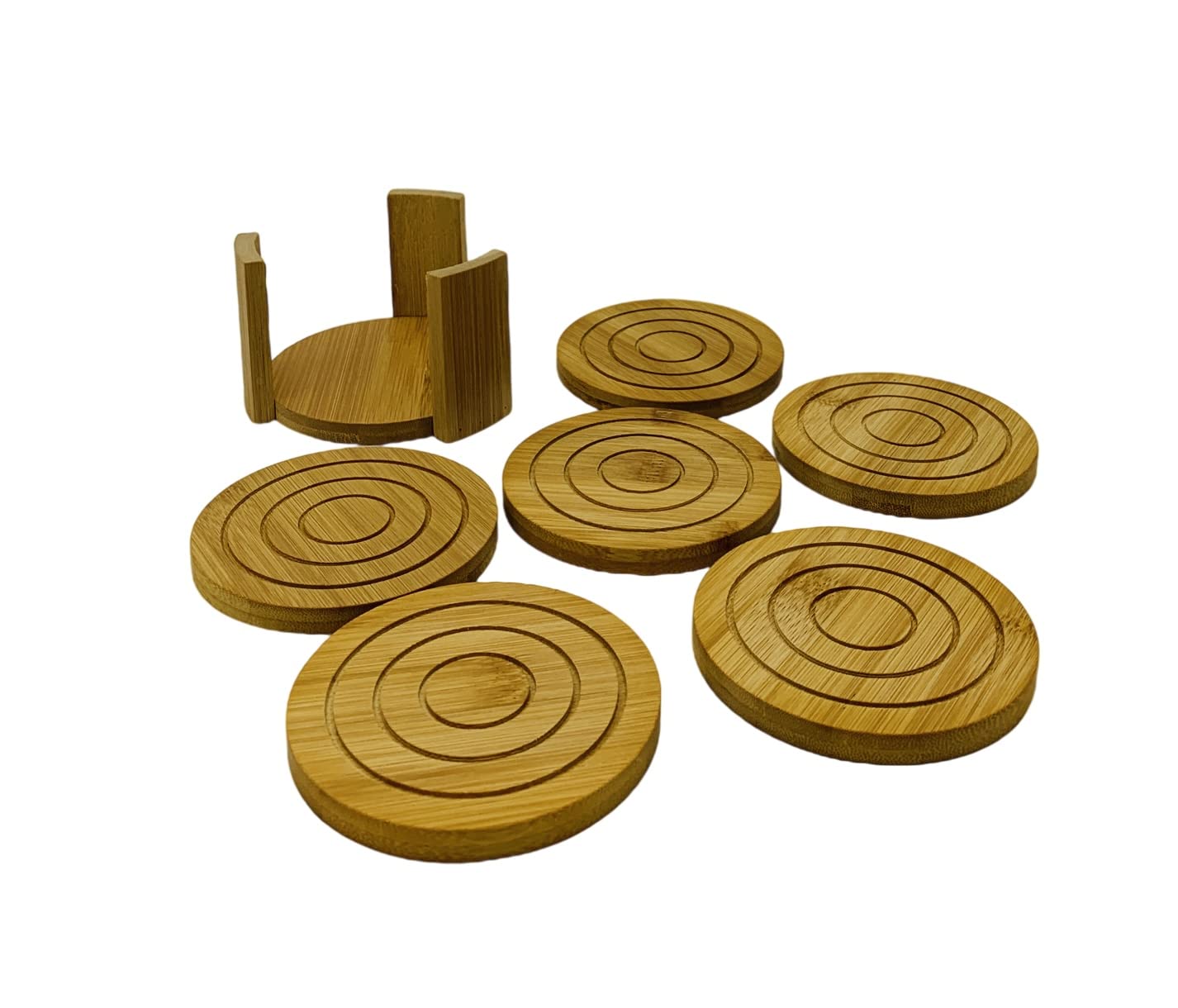 Premium Bamboo Drink Coaster Set with Holder - 6-Piece Natural Wood Coasters for Coffee Table (4.3 x 0.4 Inch) - Perfect for Home, Office, and Restaurant Use - Set of 10